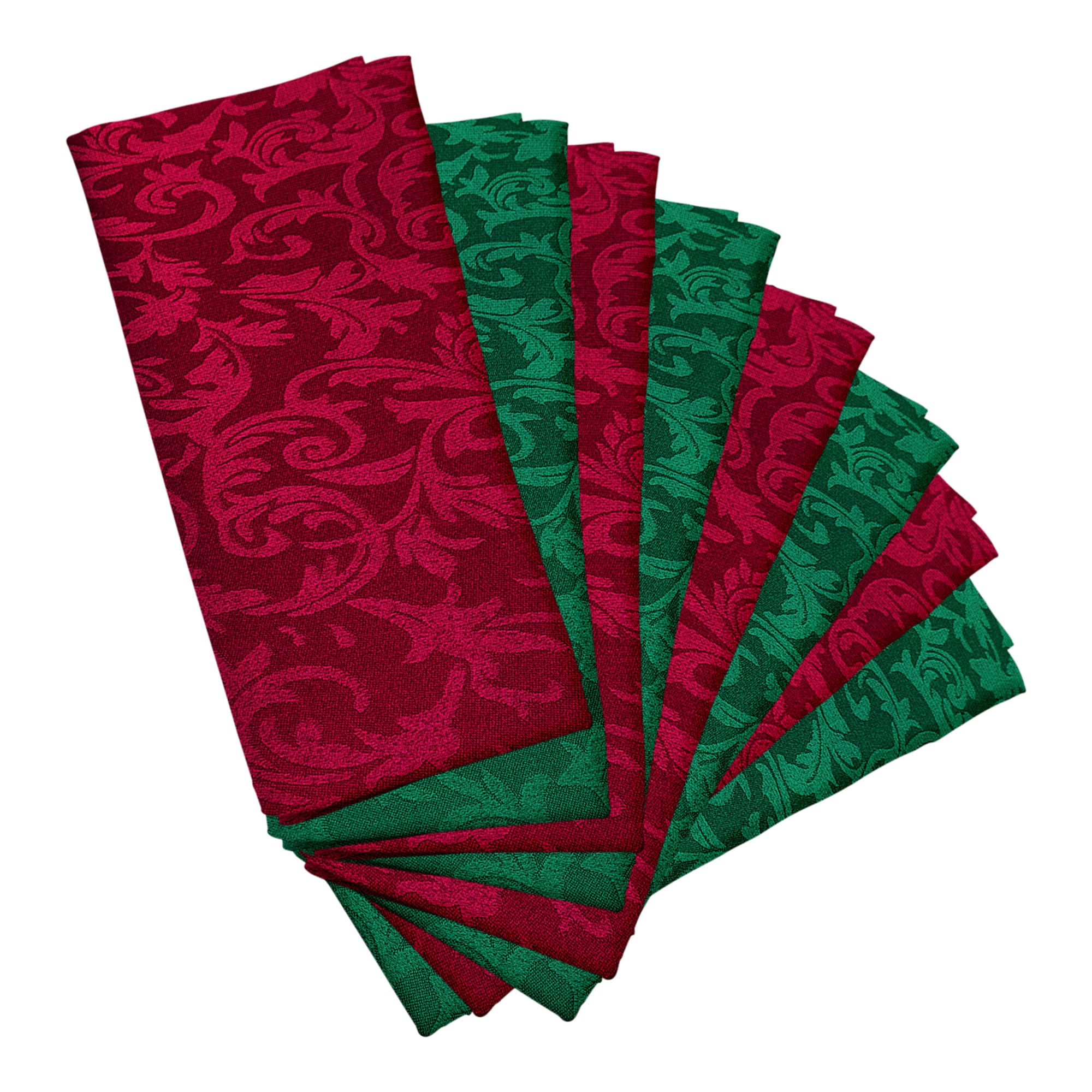 Trimming Shop Red & Green Damask Cloth Napkins (8 Pack) – 20 x 20 Inch 100% Polyester Dinner Napkins with Elegant Scrolled Floral Pattern for Christmas, Weddings, Parties, Home – Reusable & Washable — image 1