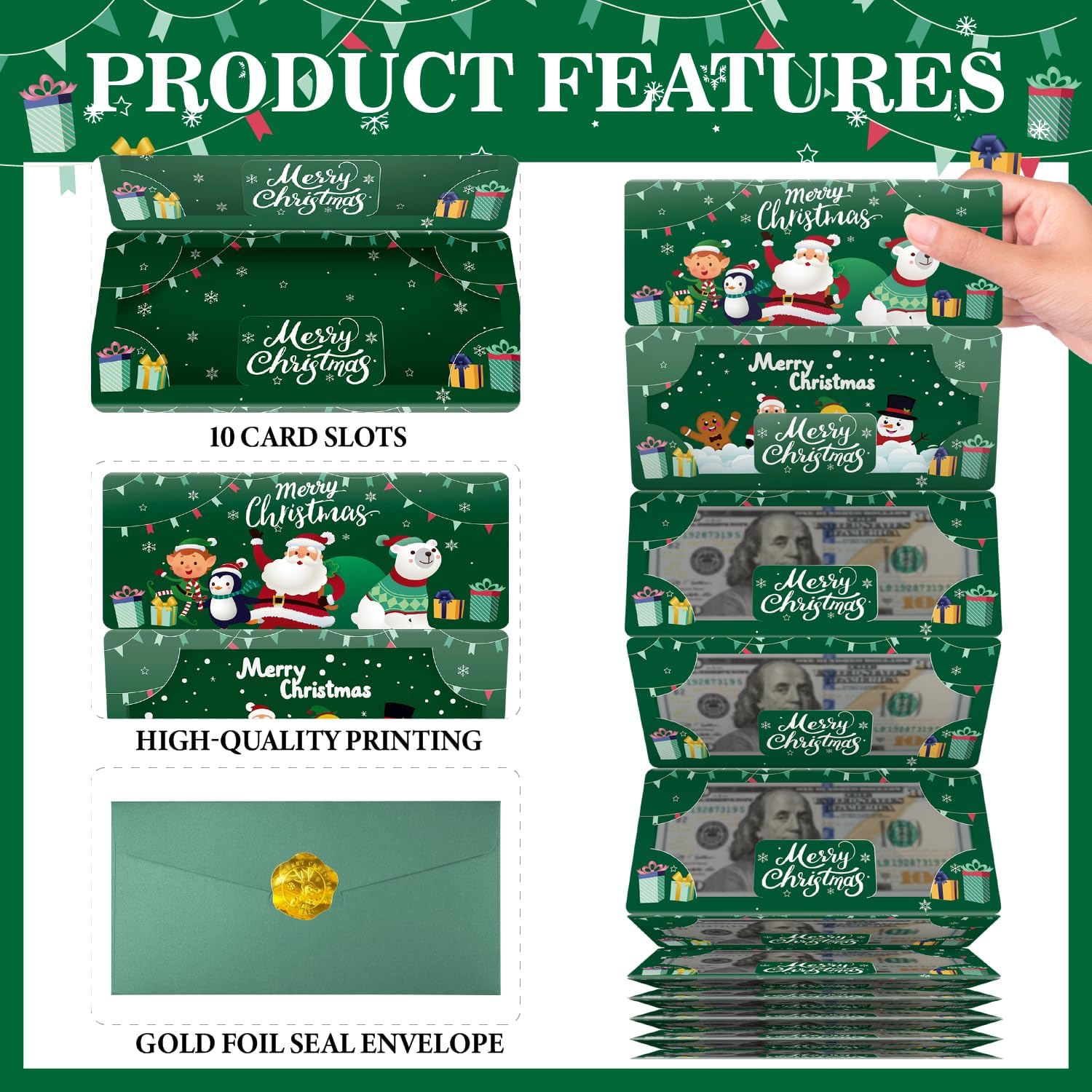 4PCS Christmas Money Gift Cards Envelope for Cash, Money Holder with 10 Slots for Cash, Surprise Christmas Xmas Party Gifts for Men Women Girls Boys image 3