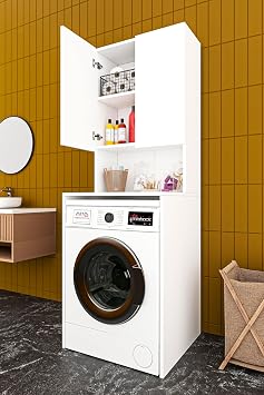 ASRA TREND Beyaz BD-01  ama r Makinesi  st  Banyo Dolab  2 Kapakl  A k Rafl  65x190 cm%100 MDFLAM