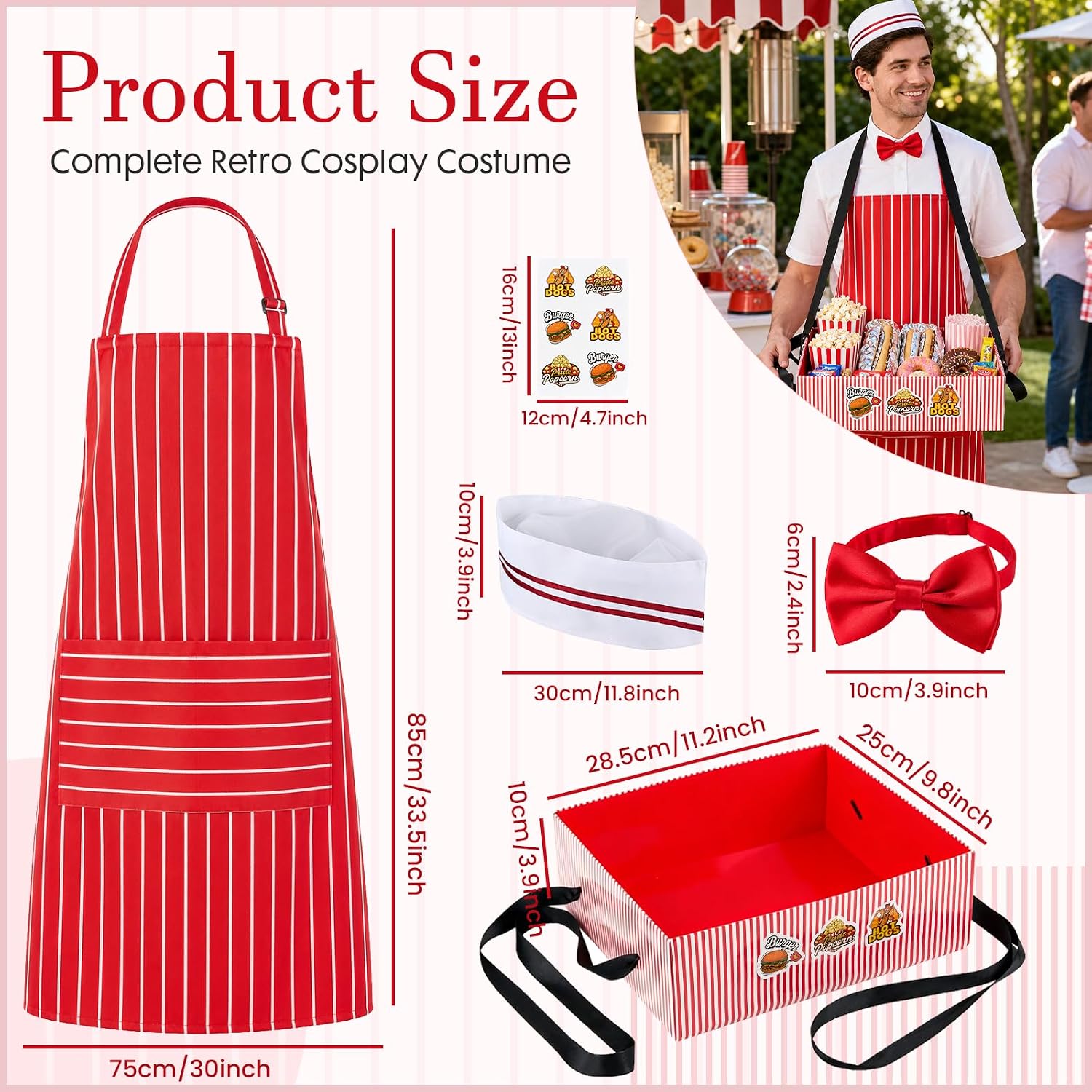 Adult 1950s Waiter Costume Kit for Men Retro Soda Jerk Circus Carnival