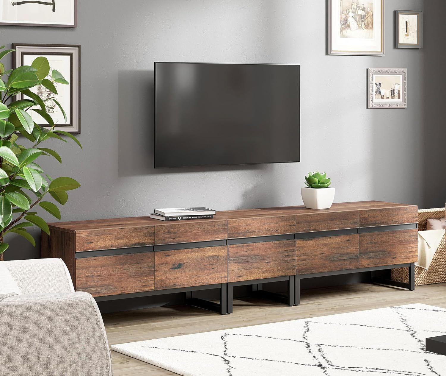 WAMPAT Modern TV Stand for TVs up to 95 inch TV, 3 in 1 Entertainment Center TV Console with Storage Cabinets and Metal Base,Media Console for Living Room, Brown