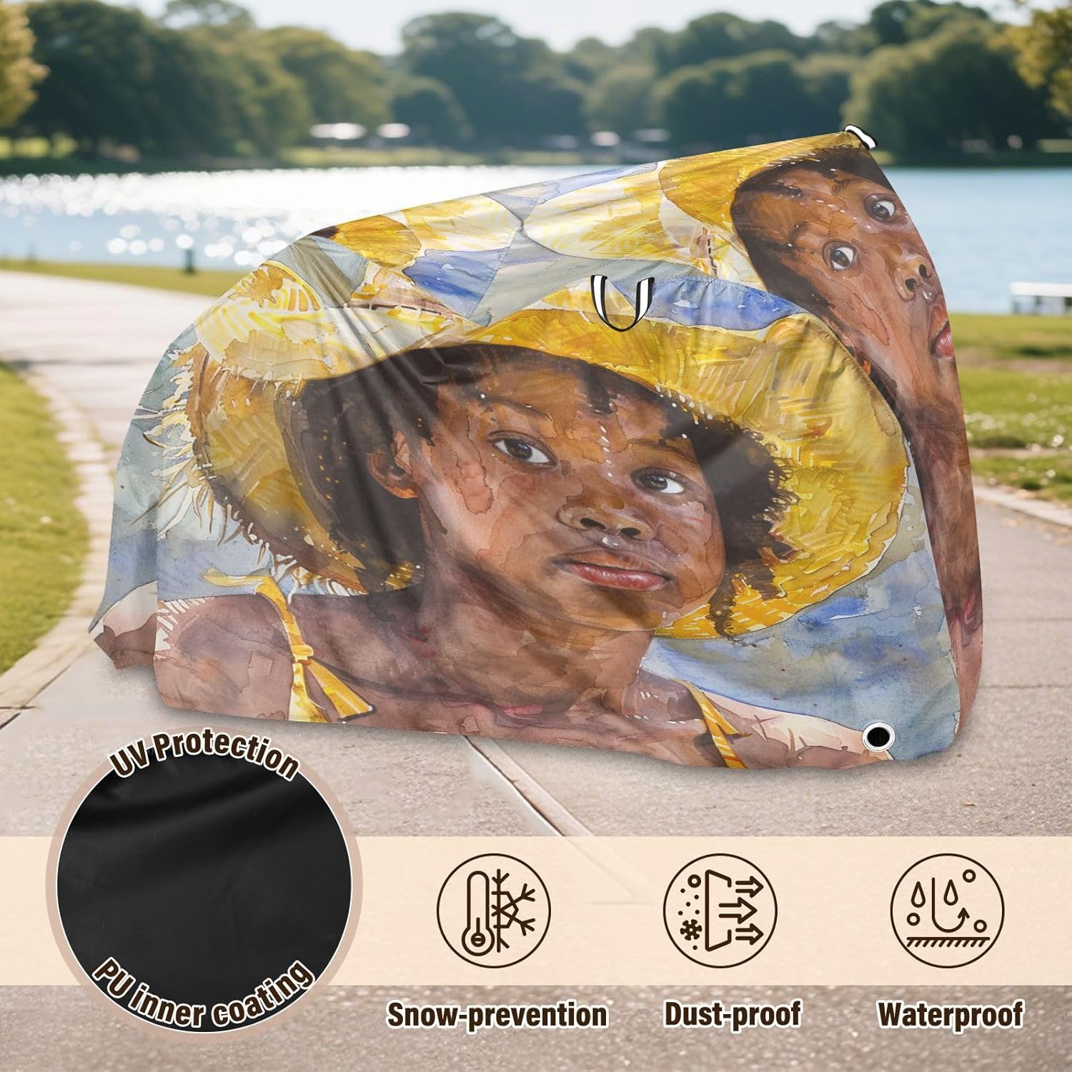 ALAZA Watercolour African American Bike Cover Waterproof Outdoor Ebike Bicycle Covers Tarp Protection for 1/2 Bikes, Sun UV Dust Wind Proof