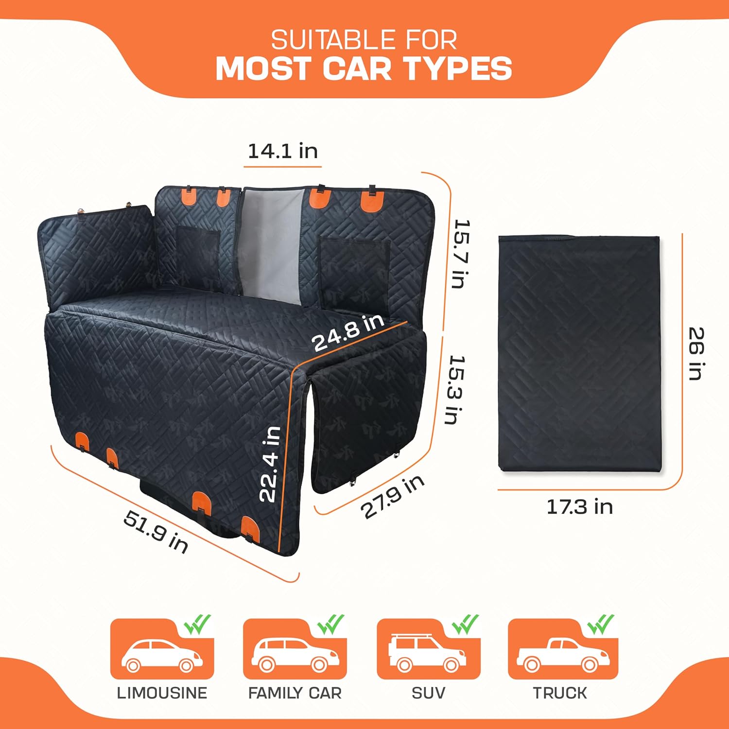 Hard Bottom Back Seat Extender for Dogs – Waterproof Quilted Dog Hammock with Side Protection, Non-Slip, Heavy Duty Pet Seat Cover for Cars, SUVs & Trucks