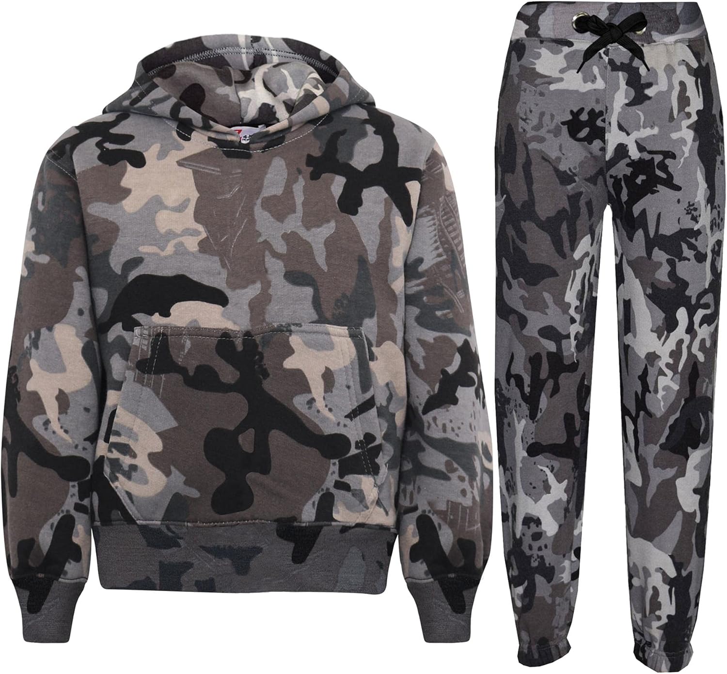 Kids Girls Boys Hooded Hoodie Camouflage Charcoal Tracksuit Jogging Suit Joggers