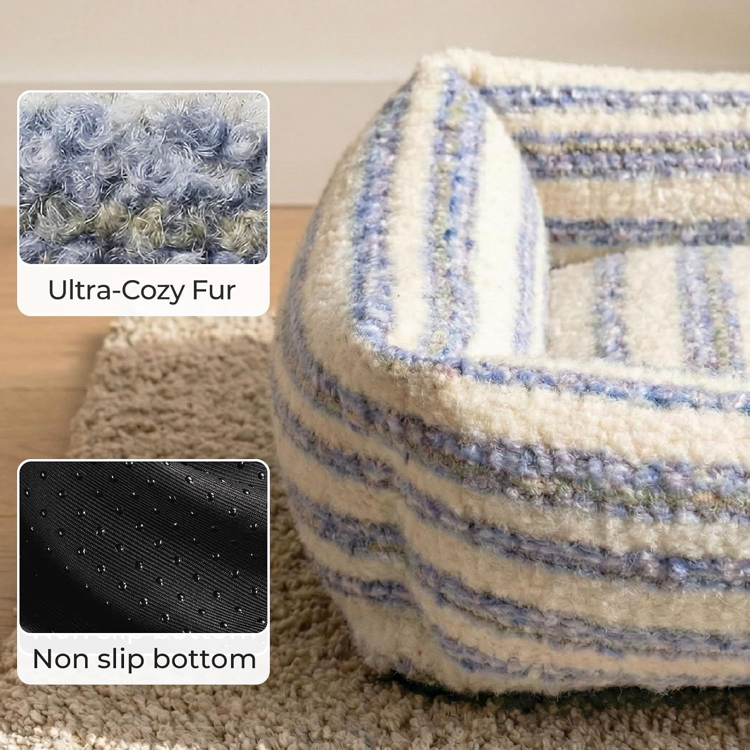 WESTERN HOME WH Dog Bed for Small Medium Dogs, Washable Small Medium Dog Bed, High Back Support Pet Sofa with Sides, Soft Pet Beds with Anti Slip Bottom, 25inch, Blue