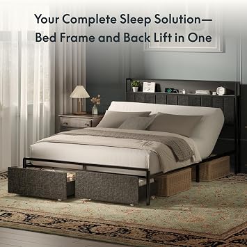 FLEXISPOT Queen Adjustable Bed with Storage Headboard and Charging