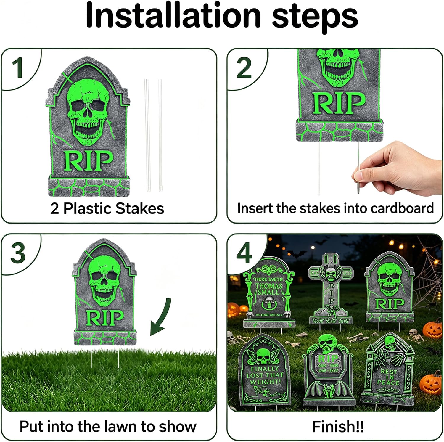 Balibell Glow-in-the-Dark Halloween Graveyard Yard Signs (6-Pack, 16.9 x 10.6 in)