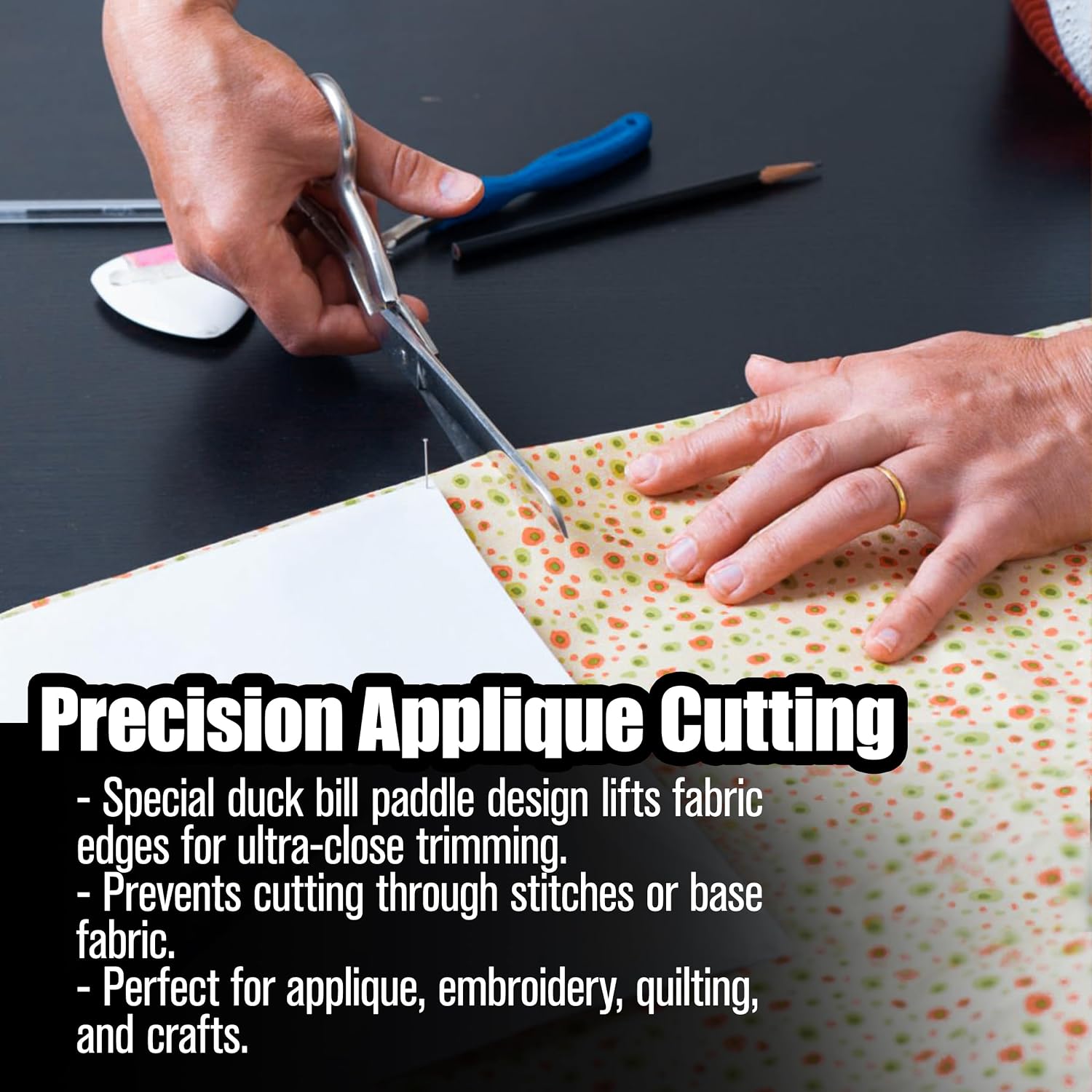 Professional Duck Bill Applique Scissors 5.8 Inch Paddle Shaped for Arts Craft Fabric Embroidery Carpet Thread Knitting – Pelican Duckbill Sewing Shear Blade Double Bent Curved Offset Handle, Silver