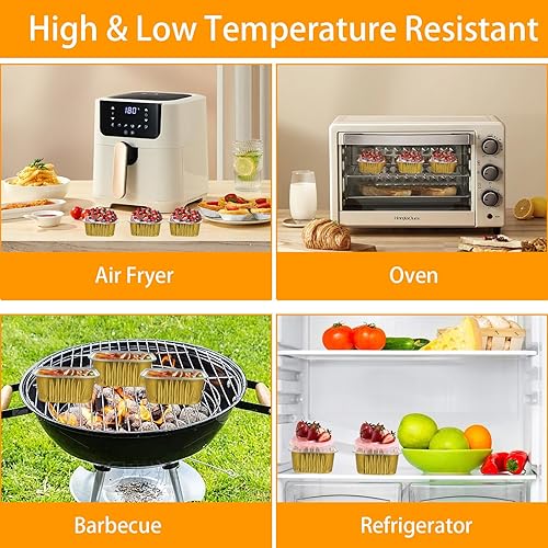 Miniatura 5 de Paquete de 100 tazas de aluminio para hornear con tapas, mini tazas cuadradas de 5 onzas, moldes desechables para magdalenas, forros para cupcakes