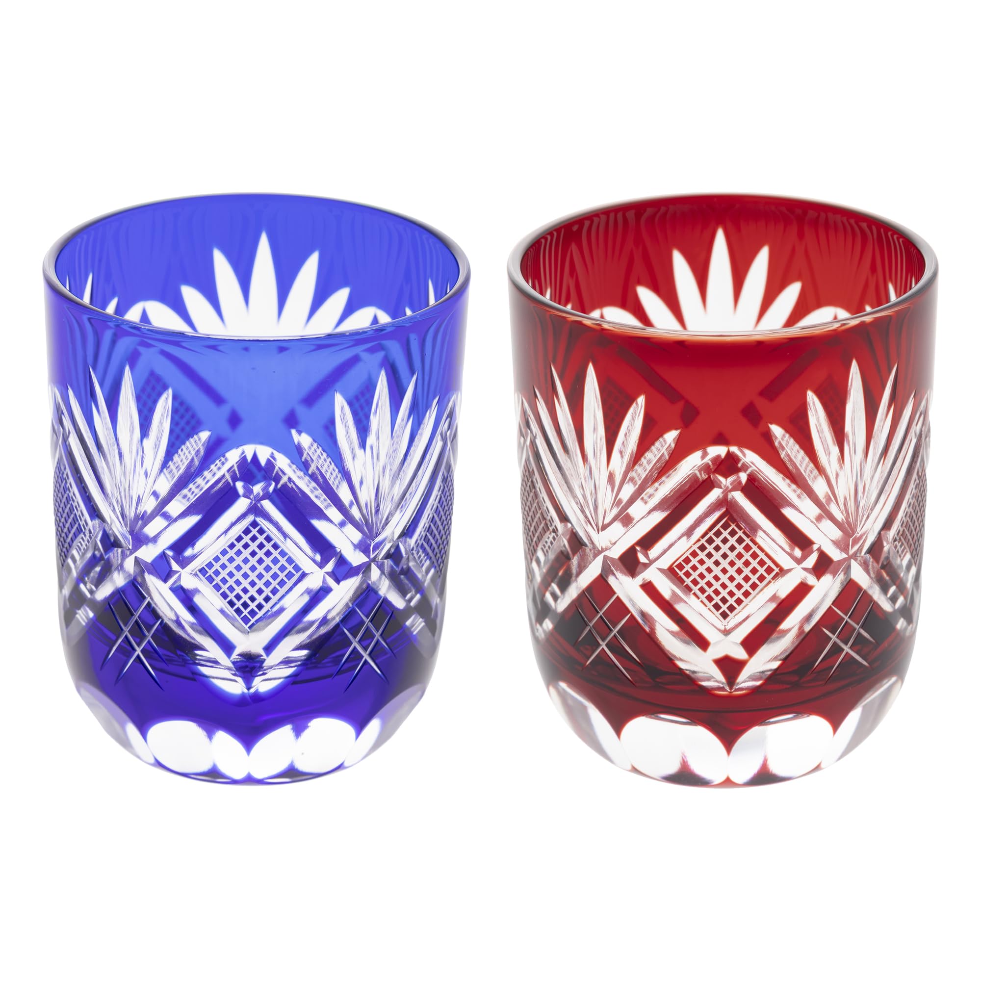 Tajima Glass Edo Kiriko TG98-202-2 Pair Set, Diameter Approx. 2.0 x Height 2.4 inches (5 x 6 cm), Capacity Approx. 2.4 fl oz (70 ml), Fish Crest, Copper/Lapis Gift, Present, Celebration, Made in Japan