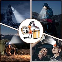 Vista 2 de Linterna de cabeza LED recargable súper brillante – Linterna de cabeza portátil impermeable de alta potencia, 3 modos de iluminación ajustables