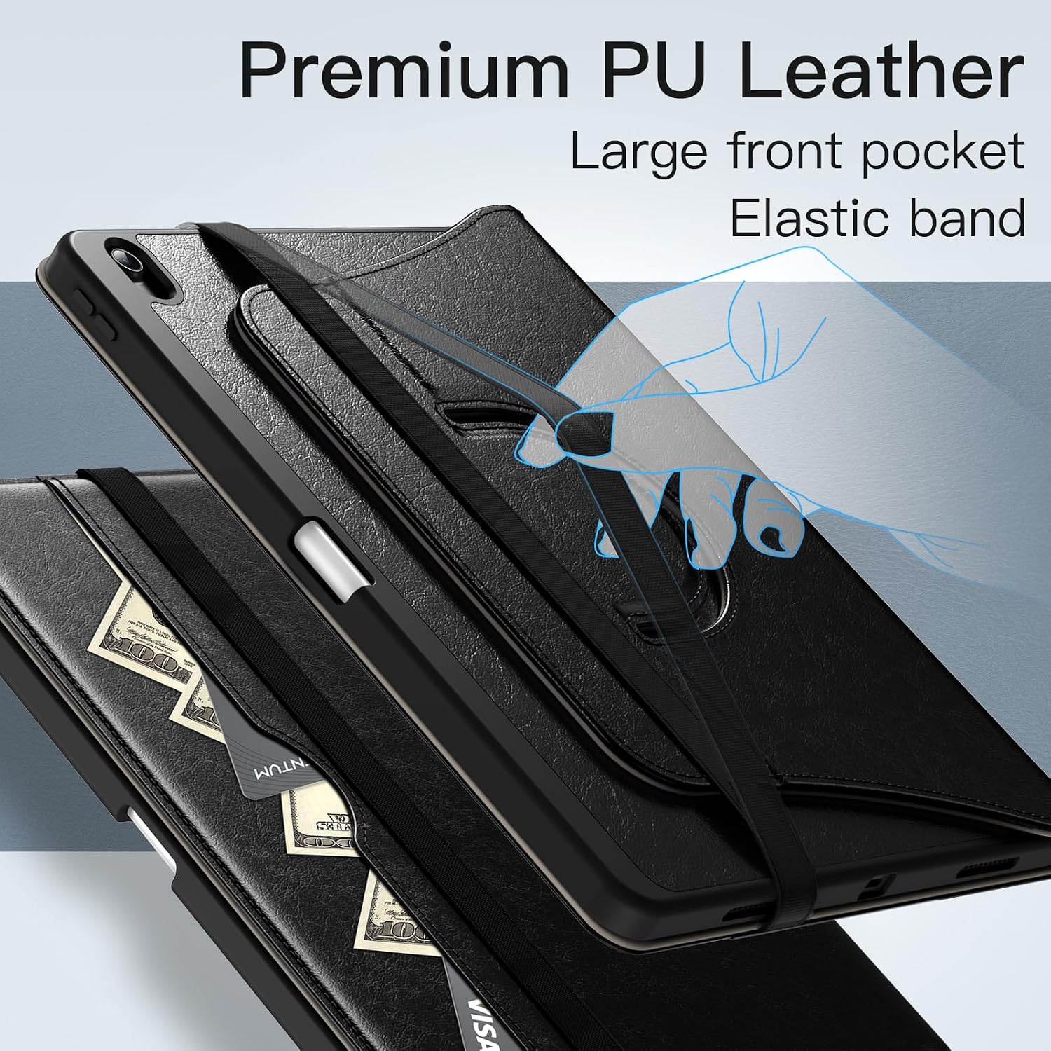 JETech Rotating Case for iPad Air 13-Inch M4/M3/M2 (2026/2025/2024) with Pencil Holder, 360 Degree Rotation PU Leather Folio Protective Cover (Black)