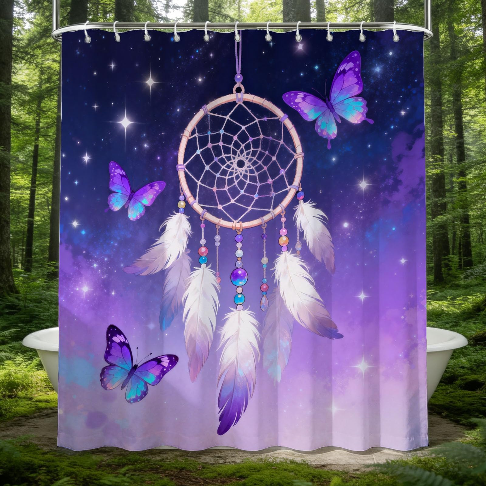 Hongduo 3D Dreamy Dreamcatcher Shower Curtain for Stalls Bathtubs Butterfly Bathroom Decor Shower Curtain Set Polyester Fabric Waterproof 180x180cm/71X71 Inch with Hooks