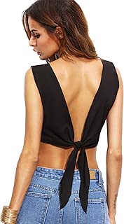 Women's Summer Knot Front Or V Back Self Tie Crop Top Blouse - coolthings.us