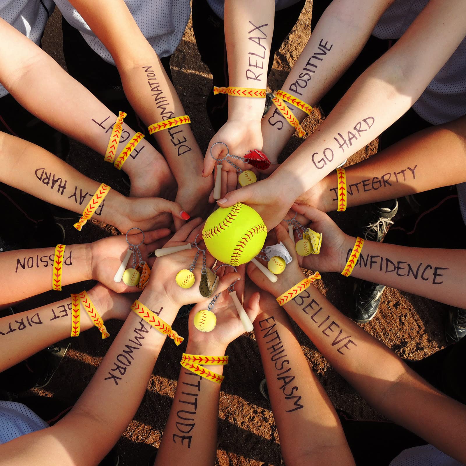 Junkin Softball Keychain Gifts Mini Wooden Bat Keyring for Girls Team Gifts Bulk Softball Accessories Sports Party Favors(12 Pieces)