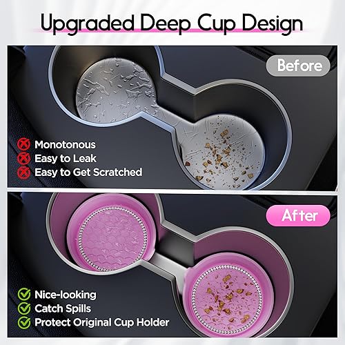 Miniatura 4 de Amooca - Portavasos antideslizantes y universales para auto, accesorios para el interior del auto con diamantes de imitación de cristal brillante,