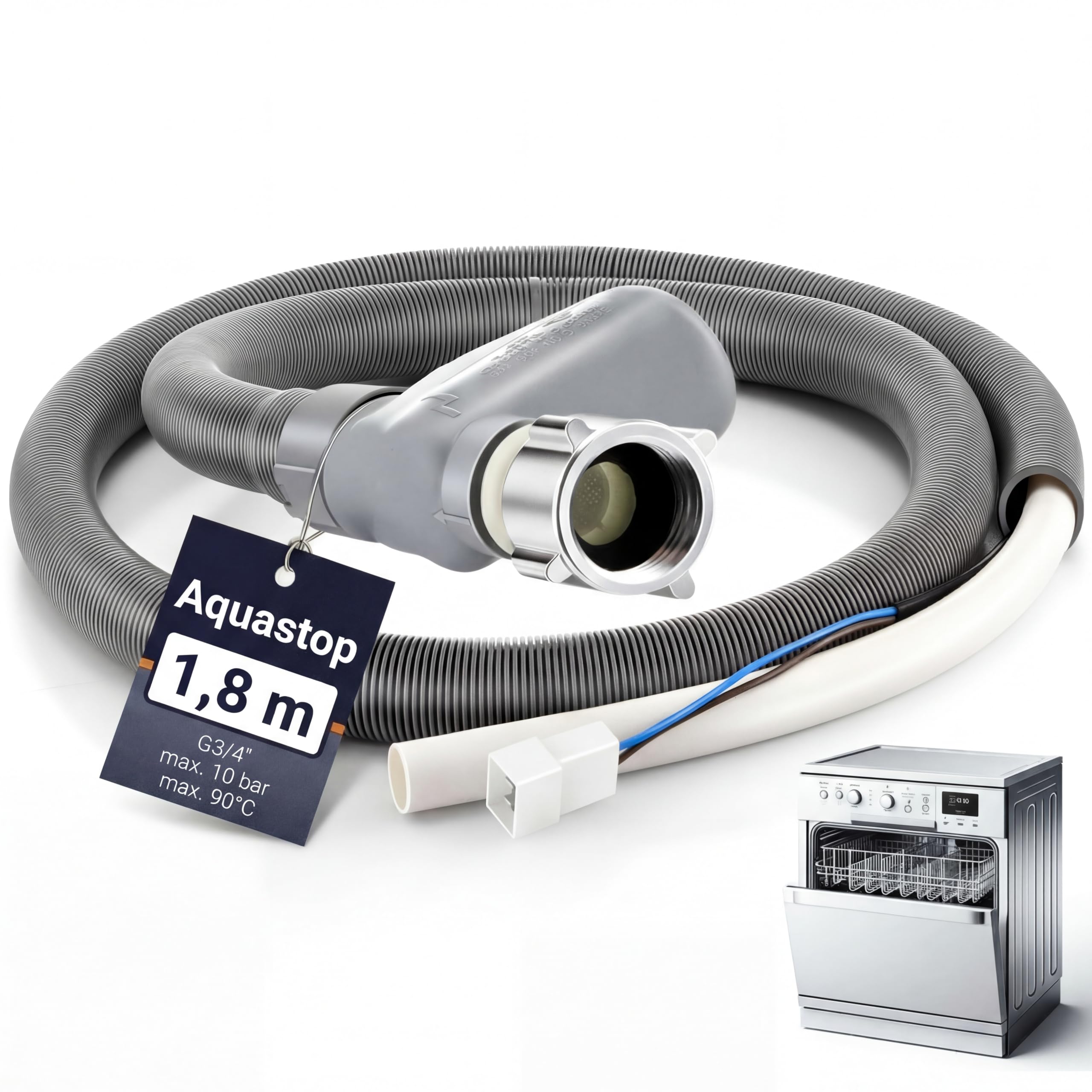 Enhon Manguera Aquastop 1,8 m para Lavavajillas, Entrada de Agua 3/4 Pulgadas, Recambio 00668113 668113, Protección Antifugas