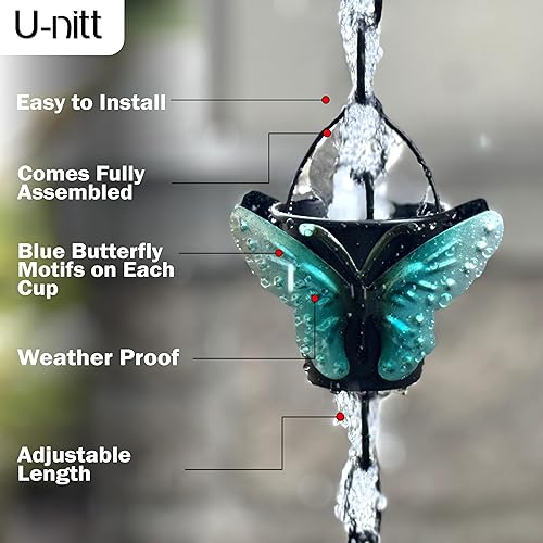 Miniatura 6 de Cadena de lluvia colección de agua para canalones, atrapador de agua de lluvia y desviador, cadenas de 8.5 pies para jardín exterior, copas de cubo