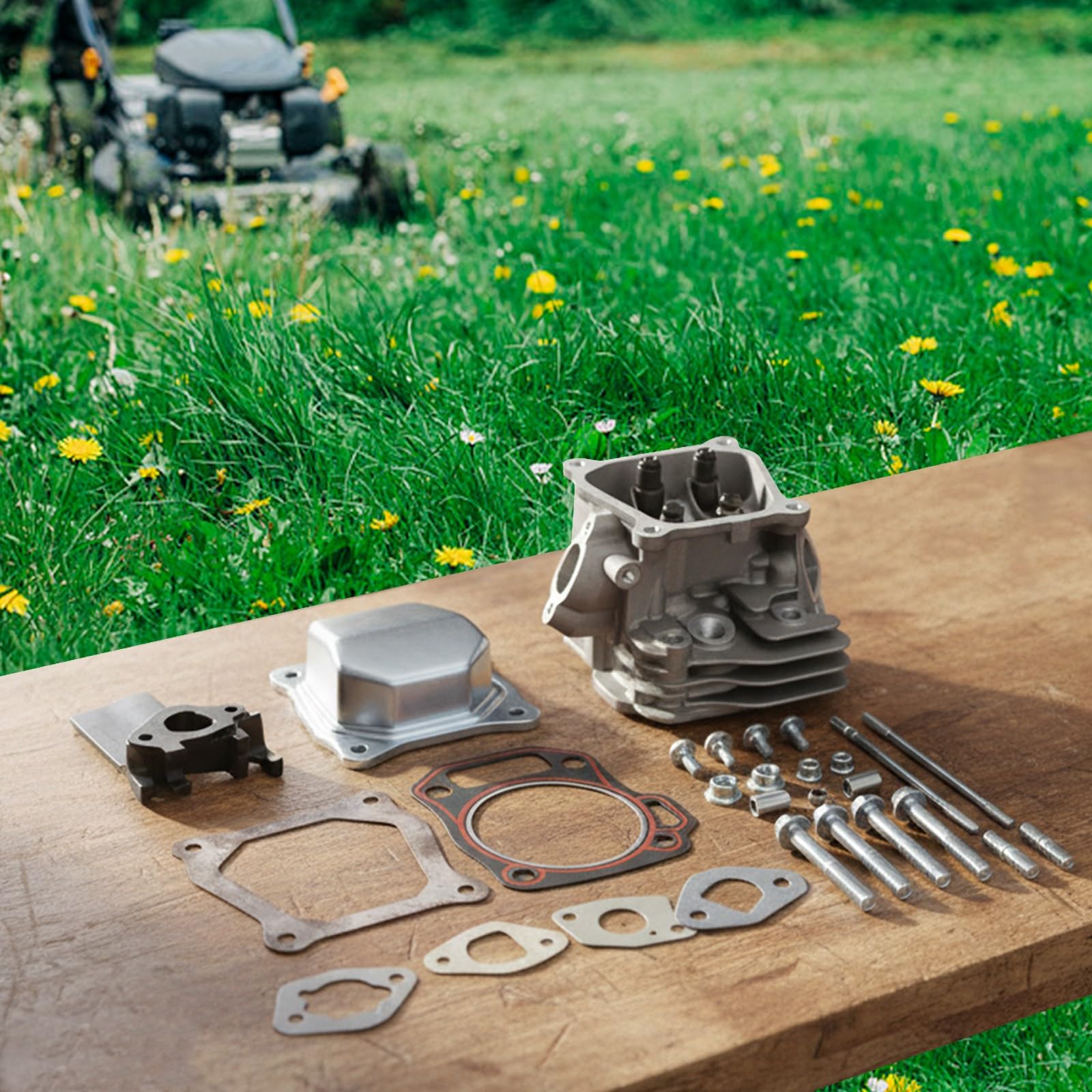 ZYNCUE 1 Set Testa Cilindro Assemblea Ricambio Per Gx160 E Gx200 Motori Valvola Molla Isolante Testa Cilindro Guarnizione Trimmer Copertura Bobina Tosaerba Trimmer Carburatore Carb