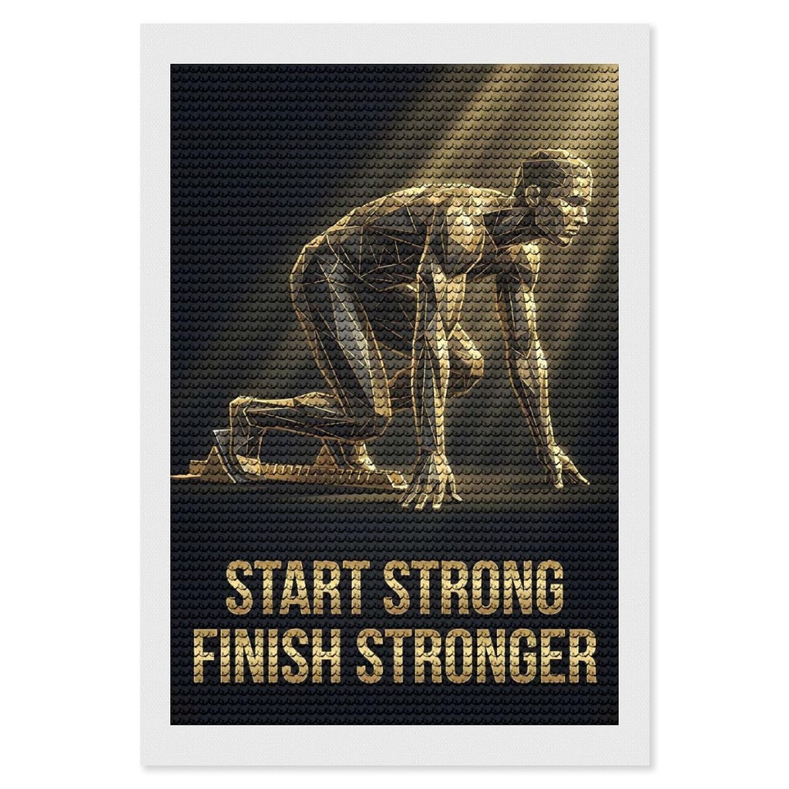 Junmoney Start Strong Finish Stronger DIY Diamond Art Canvas Kit 8"x12", for Teens, Finish and Display, Holiday Gift Idea, Vintage Style Decor