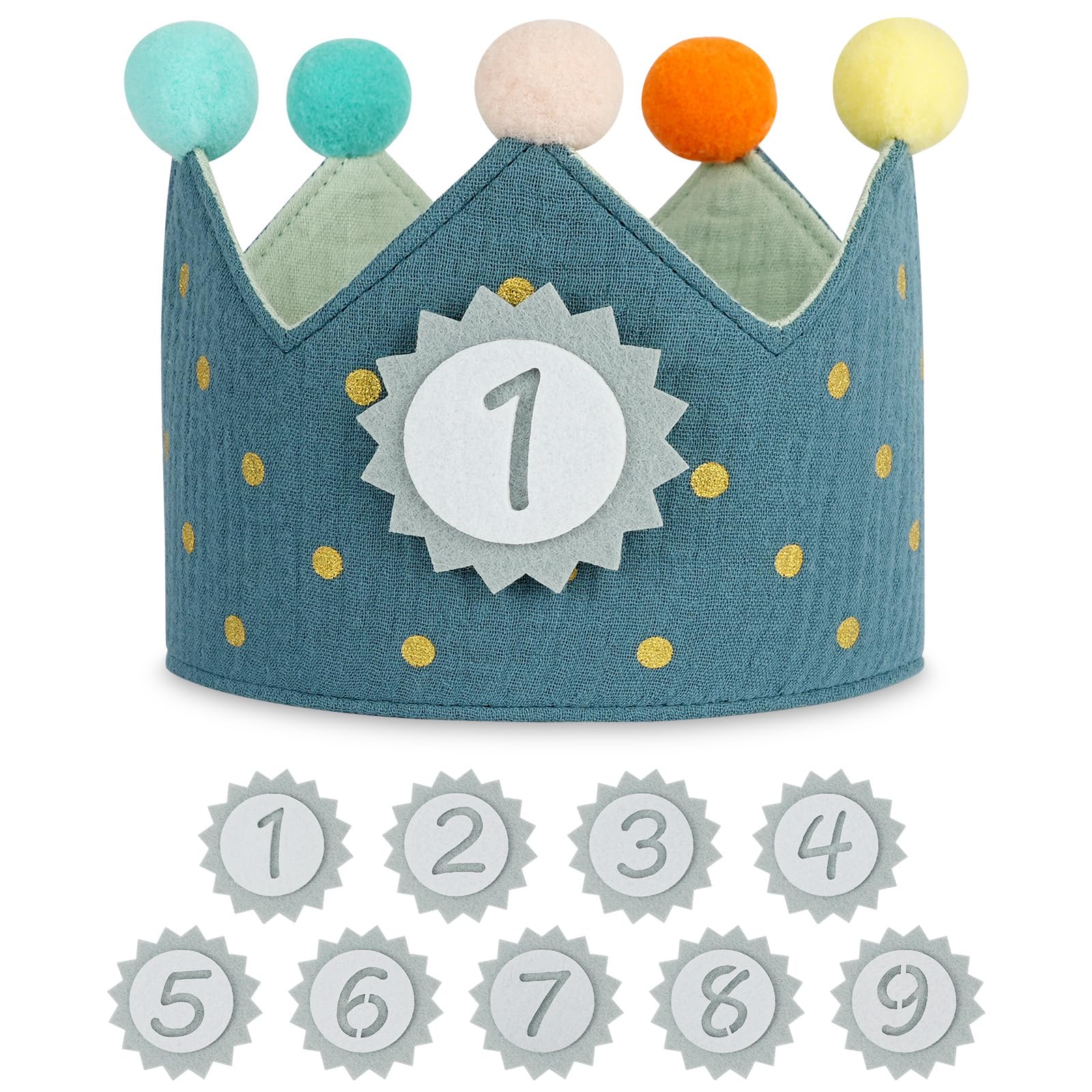 URAQT Geburtstagskrone Kinder, Geburtstagskrone Stoff, Geburtstag Kinderkrone, Krone Geburtstag für Jungs Mädchen mit Happy Birthday Spruchband und Auswechselbaren Zahlen von 0-9