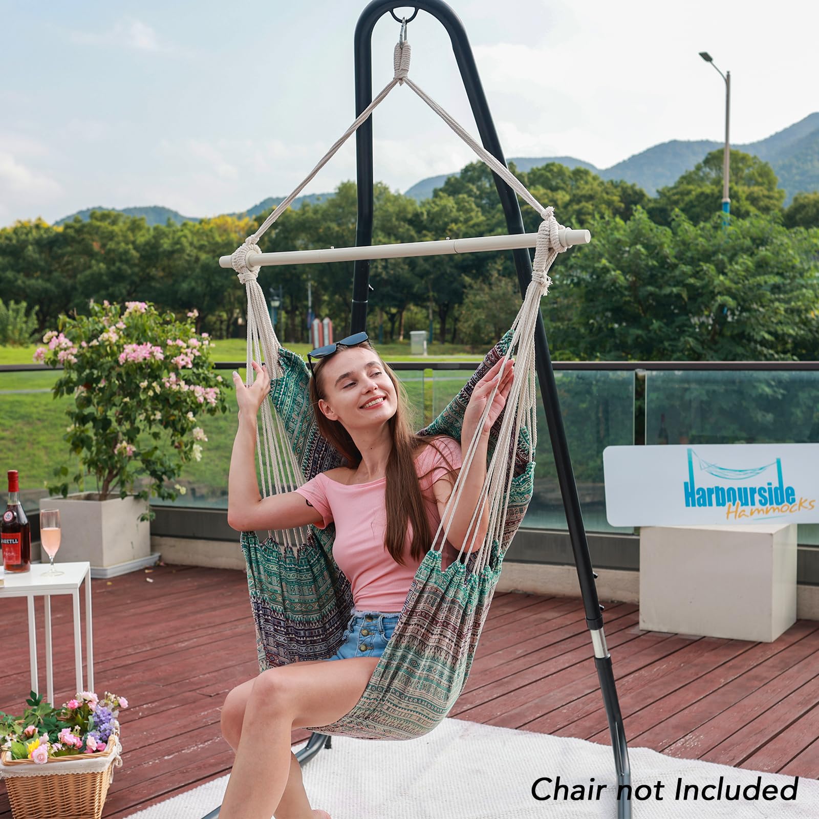 HARBOURSIDE HAMMOCKS Chair Stand Only, Hanging Chair Stand Adjustable Height 76 Inch to 93 Inch, Heavy Duty Steel Swing Chair Stand for Indoor Outdoor Use, 330 LBS Capacity