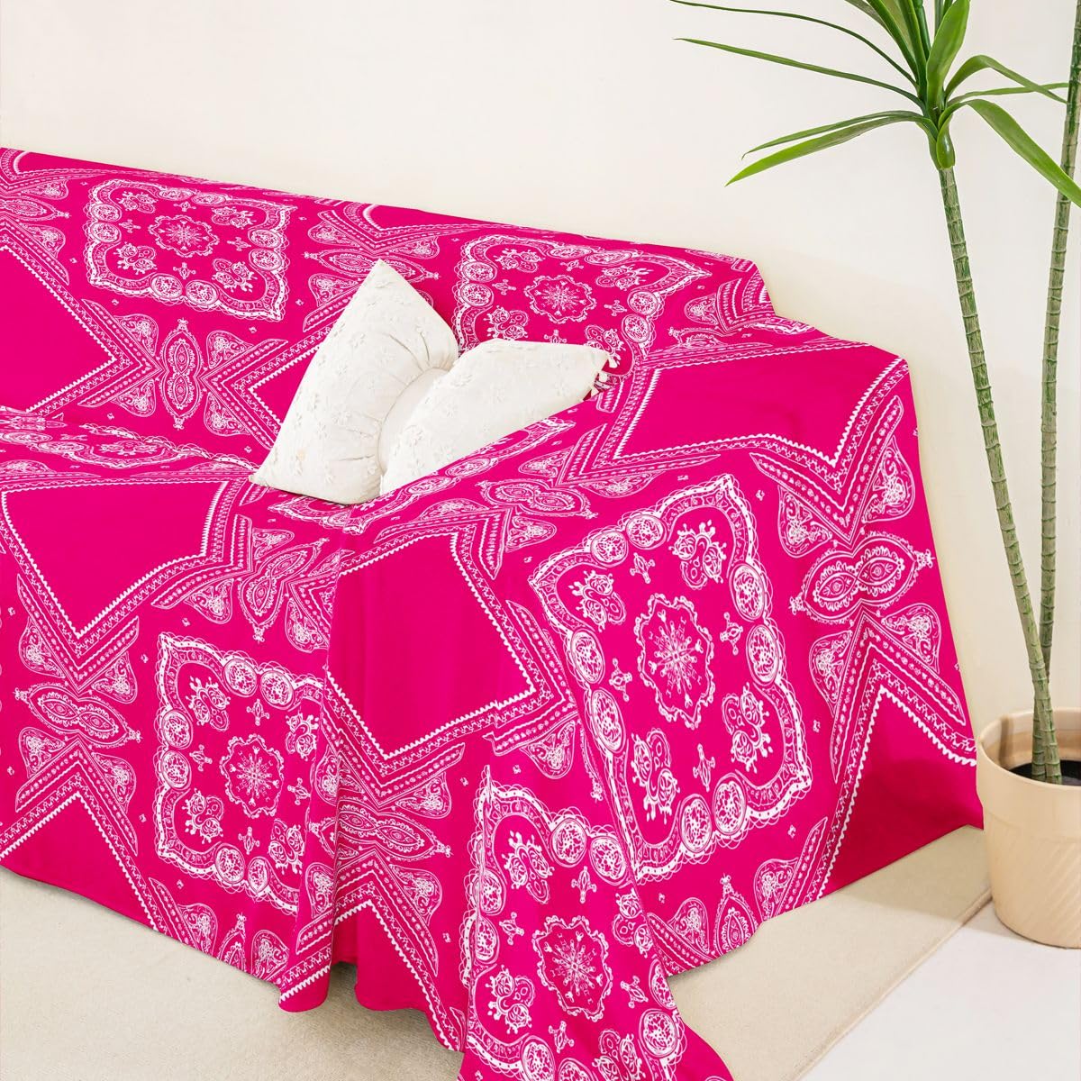 Homewish Funda de sofá de damasco floral rosa intenso, 180 x 340 cm