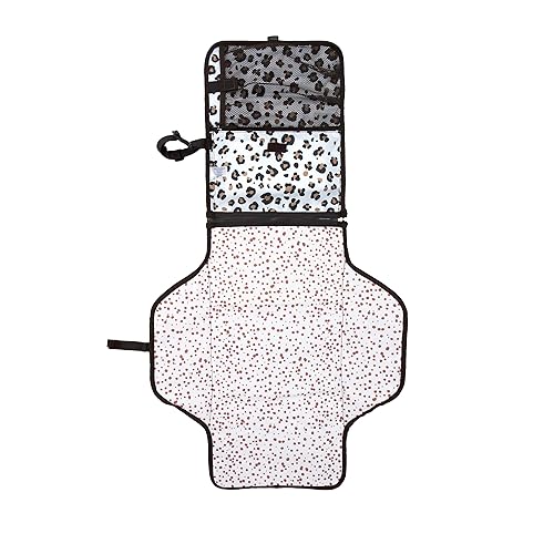 Nuby Cambiador portátil para bebé, cambiador de limpieza rápida con almohada incorporada, estampado de leopardo