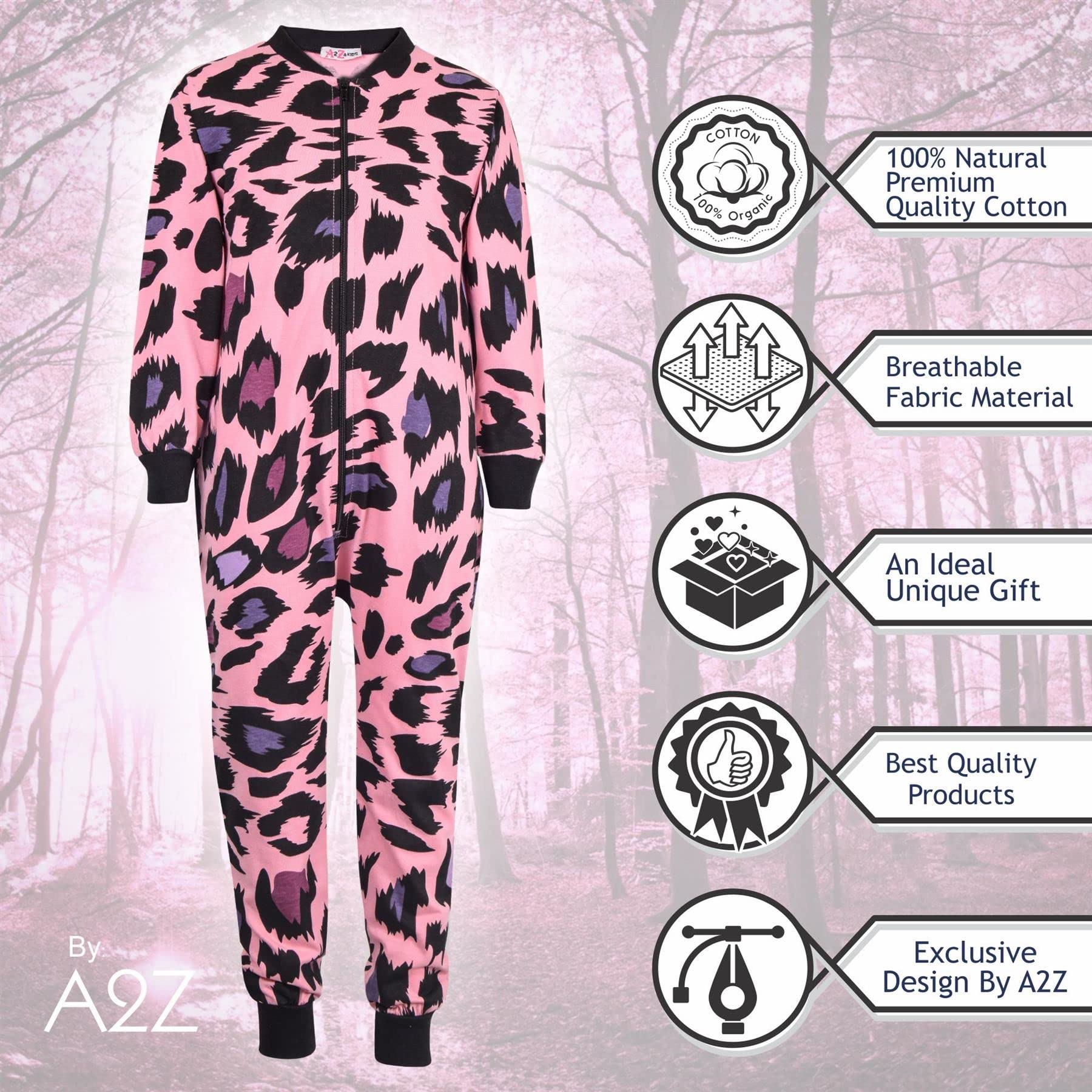 A2Z 4 Kids Baumwolle Onesie Für Kinder Strampelanzug Pyjama Loungewear Leopard Druck Sleepsuit Comfy Geschenke Für Kinder Mädchen Alter 5-13