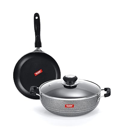 SUMEET Aluminium NonStick Kumush Cookware Set (Silver, Kadhai with Glass Lid -2Ltr - 22Cm, Tapper pan - 0.6Ltr - 20Cm Dia)