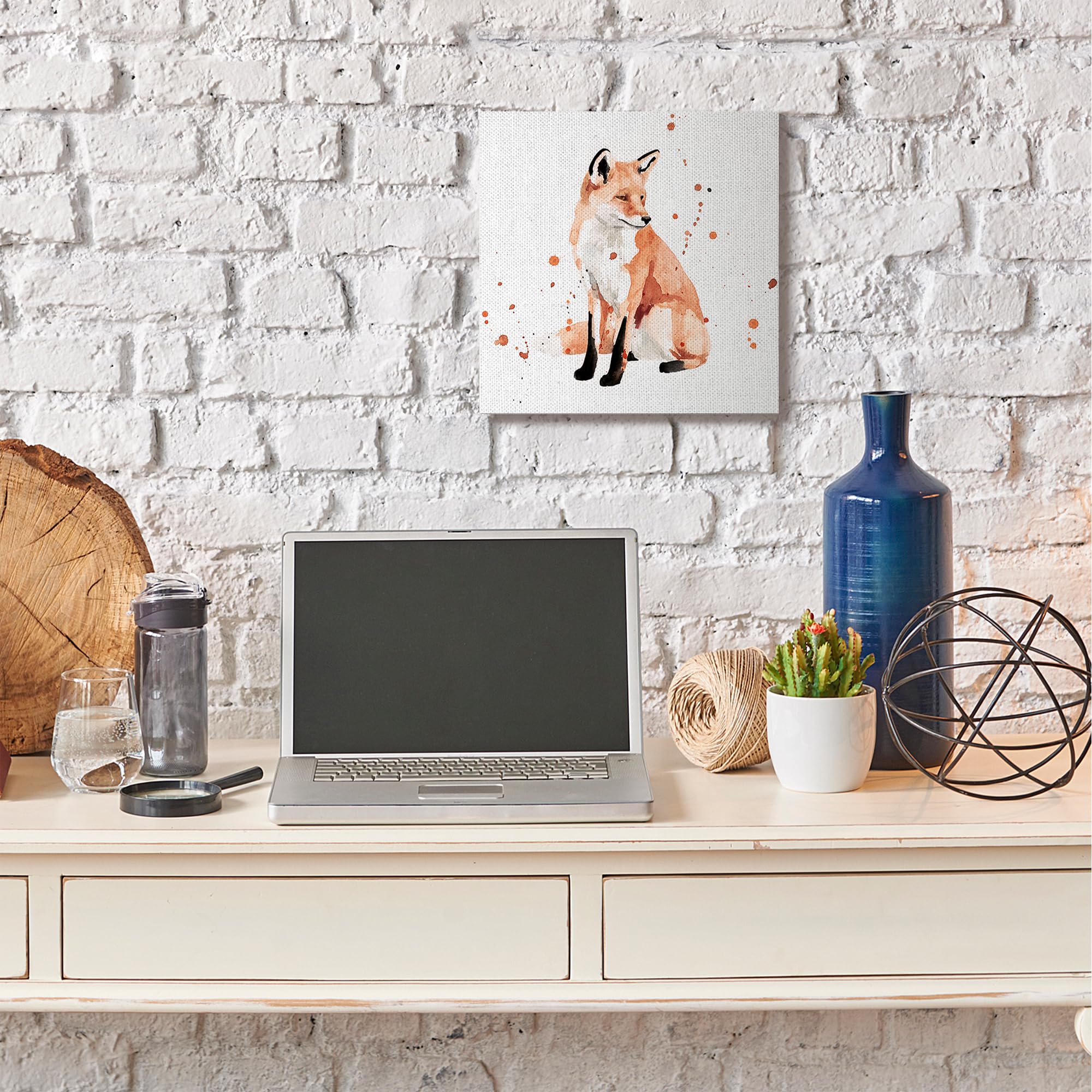 Stupell Industries Sitting Fox Watercolor Orange Animal Painting, Design by Victoria Borges Wall Art, 17x17, Canvas