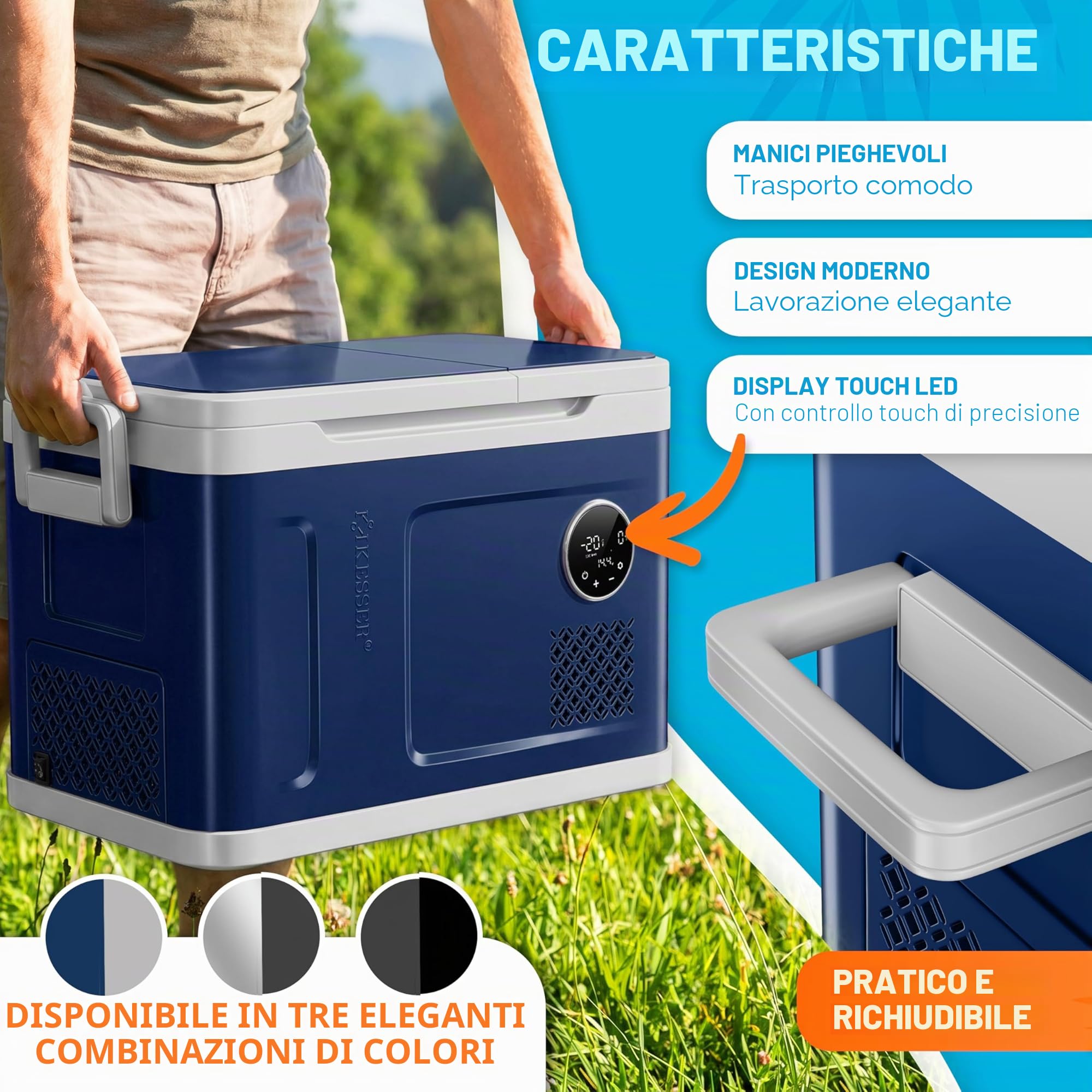 KESSER® Compressore frigorifero 2 in 1 doppia zona di raffreddamento e congelatore da 49 litri, congelatore elettrico con 2 batterie di raffreddamento e funzionamento touch LED, frigorifero fino a -20