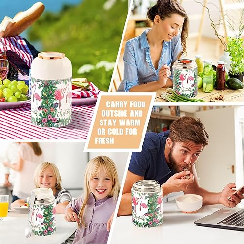 Miniatura 7 de Christmas Leaves Flamingo Food Jar with Spoon Stainless Steel Vacuum Insulated Food Container 17 oz Food Thermos for Lunch