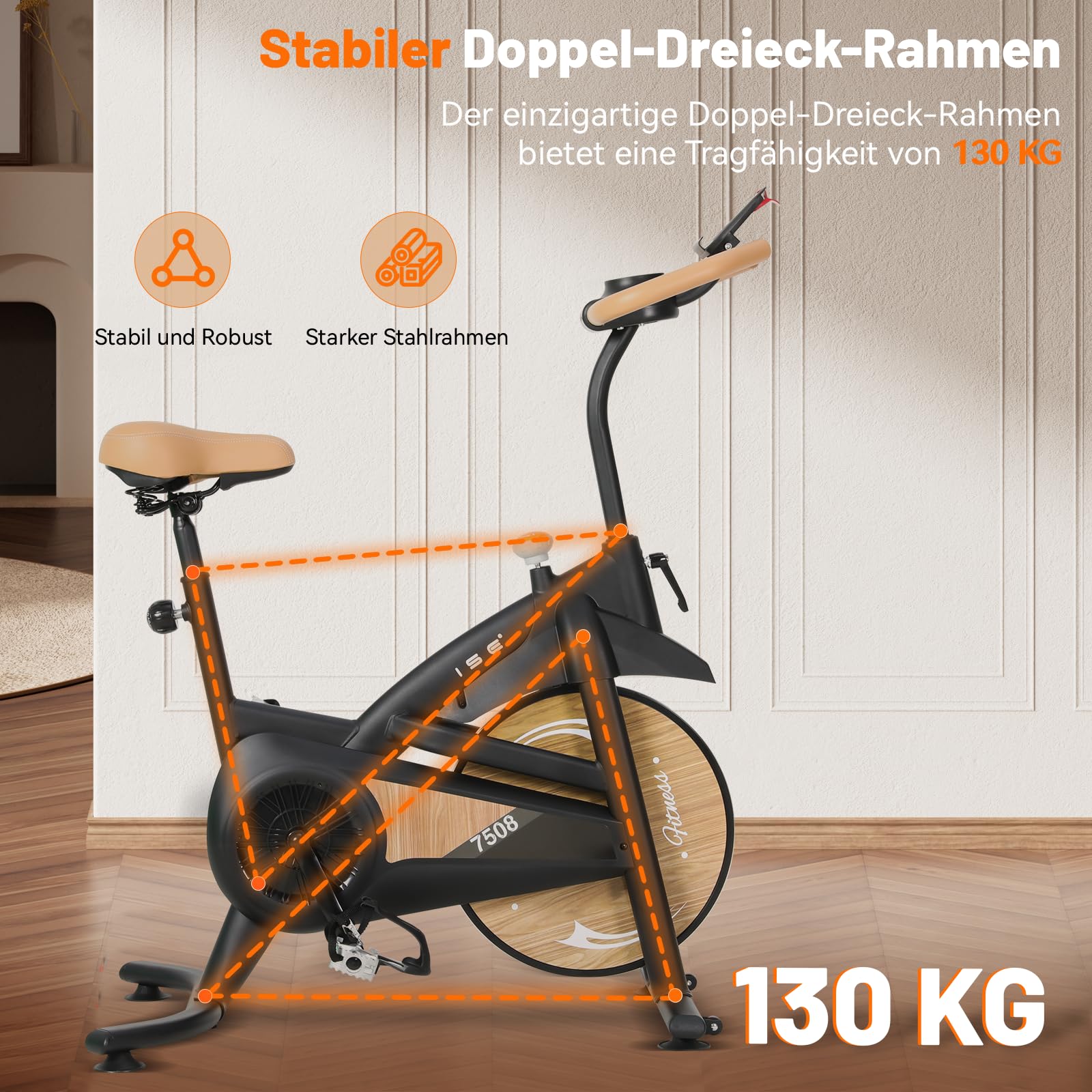 ISE Heimtrainer Fahrrad mit Verstellbarem Magnetischem Widerstand, Leises Hometrainer Fahrrad mit LED-Monitor, Tablet-Halter, Indoor Cycling Bike für Kardiotraining zu Hause,Bis 130KG