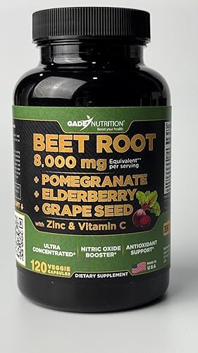 Miniatura 4 de Cápsulas de polvo de raíz de remolacha, 20 veces fórmula concentrada de 8000 mg extra fuerte, extracto de remolacha, saúco con vitamina C y zinc,
