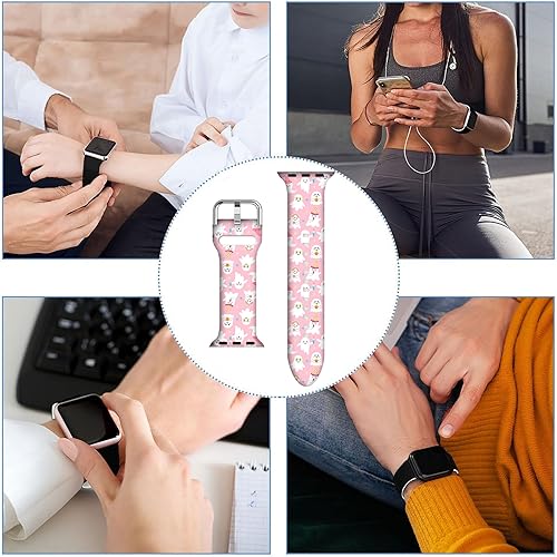 Miniatura 4 de Correa de reloj de Acción de Gracias de otoño, compatible con Apple Watch de Halloween de 38404142441.772 in, correas ajustables de silicona rosa