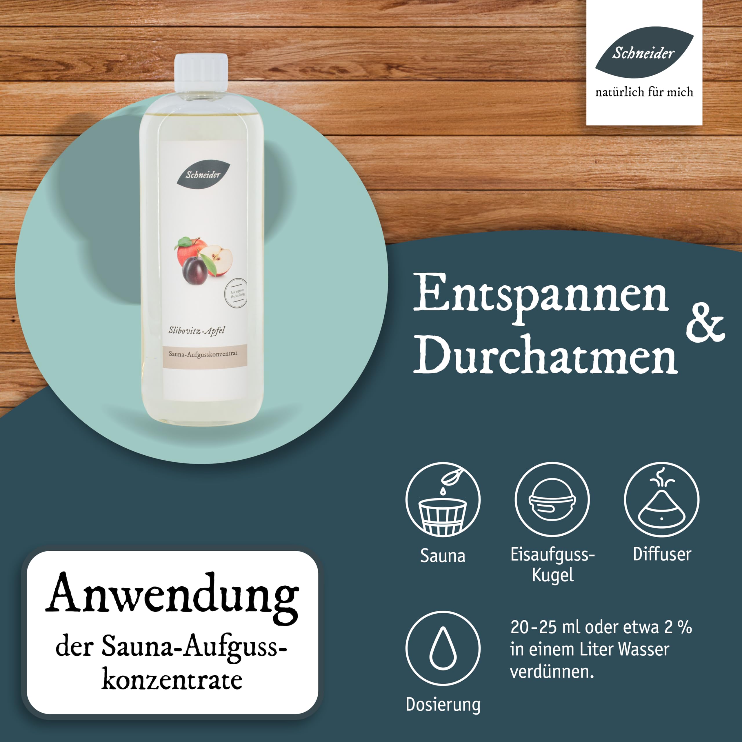 Saunabedarf Schneider Sauna Aufguss Konzentrat Slibovitz - 1000ml, naturreine, ätherische Öle, wohltuender Saunaaufguss & langanhaltendes Dufterlebnis