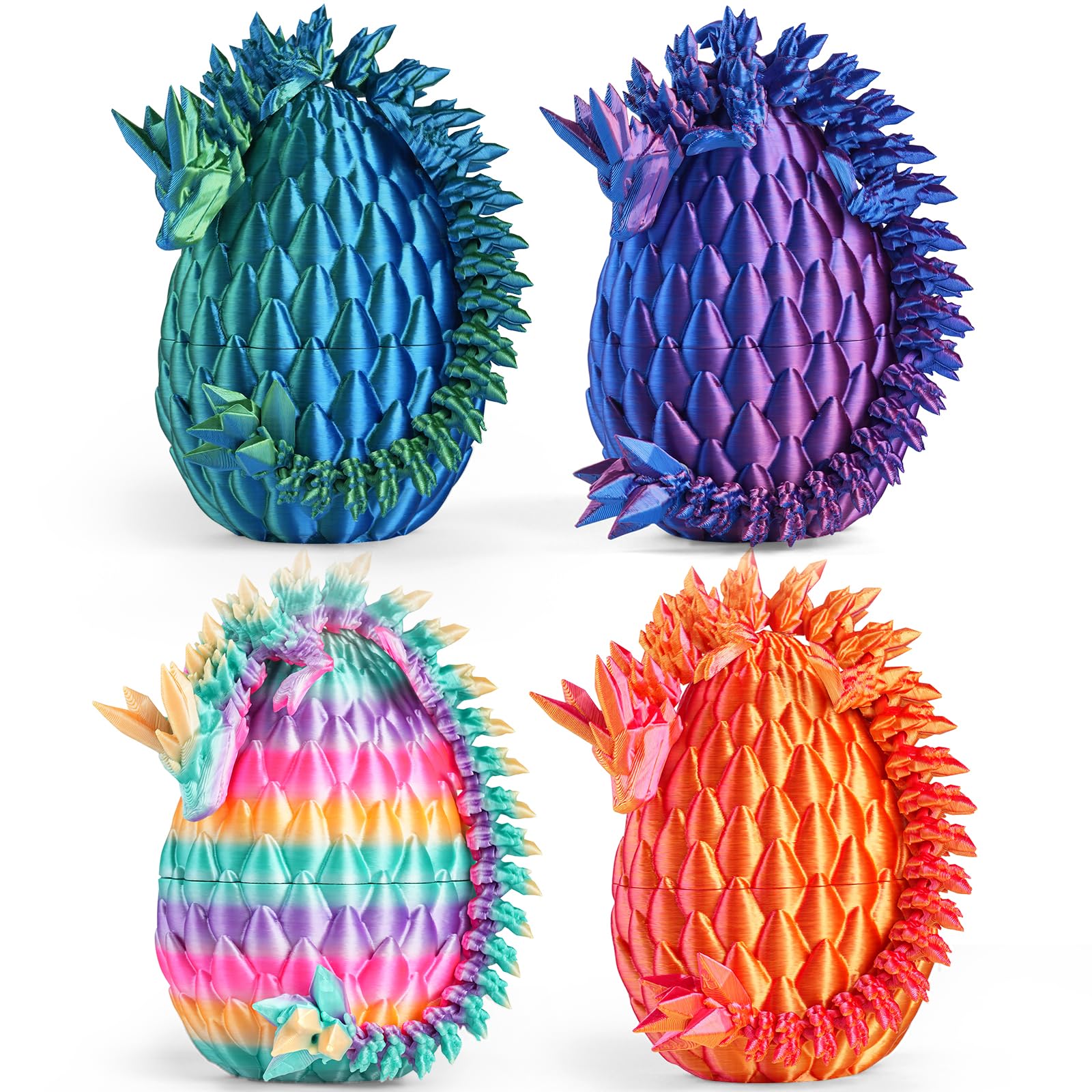 Rapean 8" 3D Printed Dragon Eggs, Easter Basket Stuffers for Kids and Teens, Articulated Dragon Toys for Children, Unique Easter Gifts for Boys & Girls (4Pack)