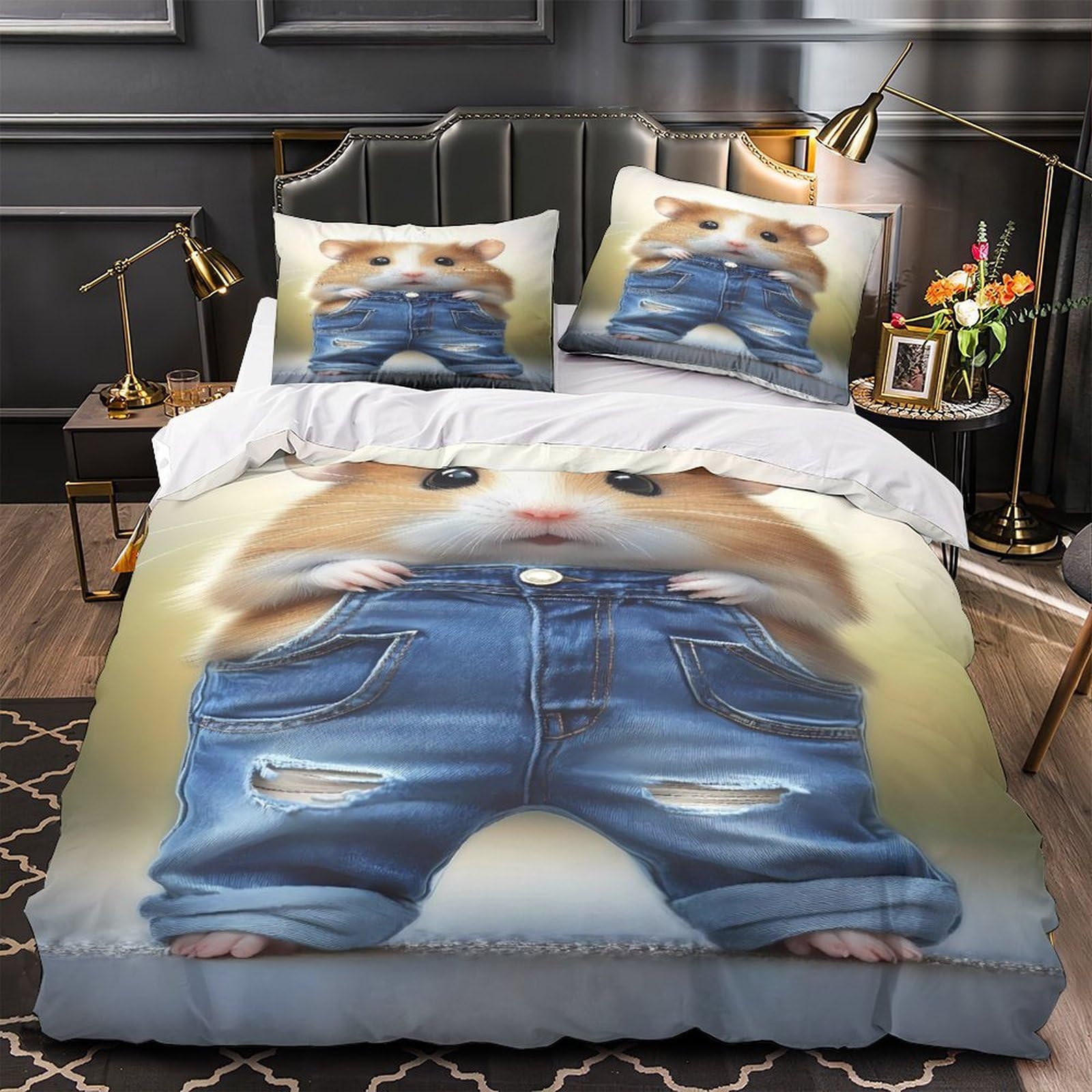 Housse de couette hamster imprimé 3D parure de lit microfibre 140x200