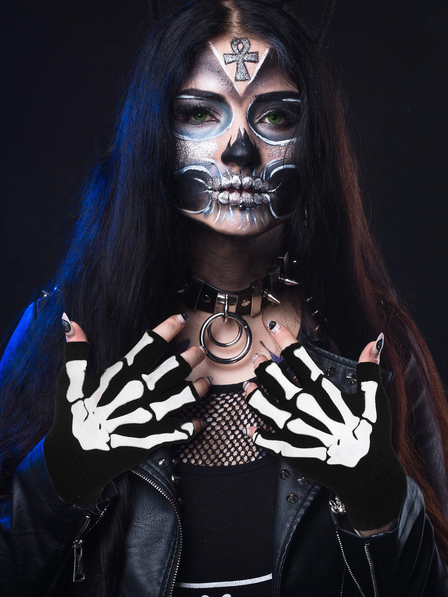 Cooraby Halloween Skeleton Gloves – Glow In The Dark, Knitted Fingerless Mechanic Style