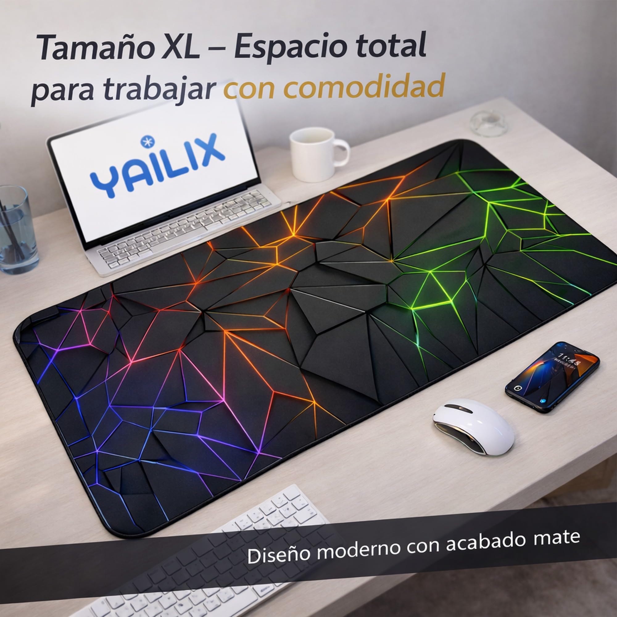 Alfombrilla de Escritorio Gaming XXL 900x400 mm | Tapete para Escritorio y Alfombrilla de Ratón Grande | Mouse Pad Gaming Antideslizante, Cubre Escritorio Ideal para Decoración Gamer y Oficina