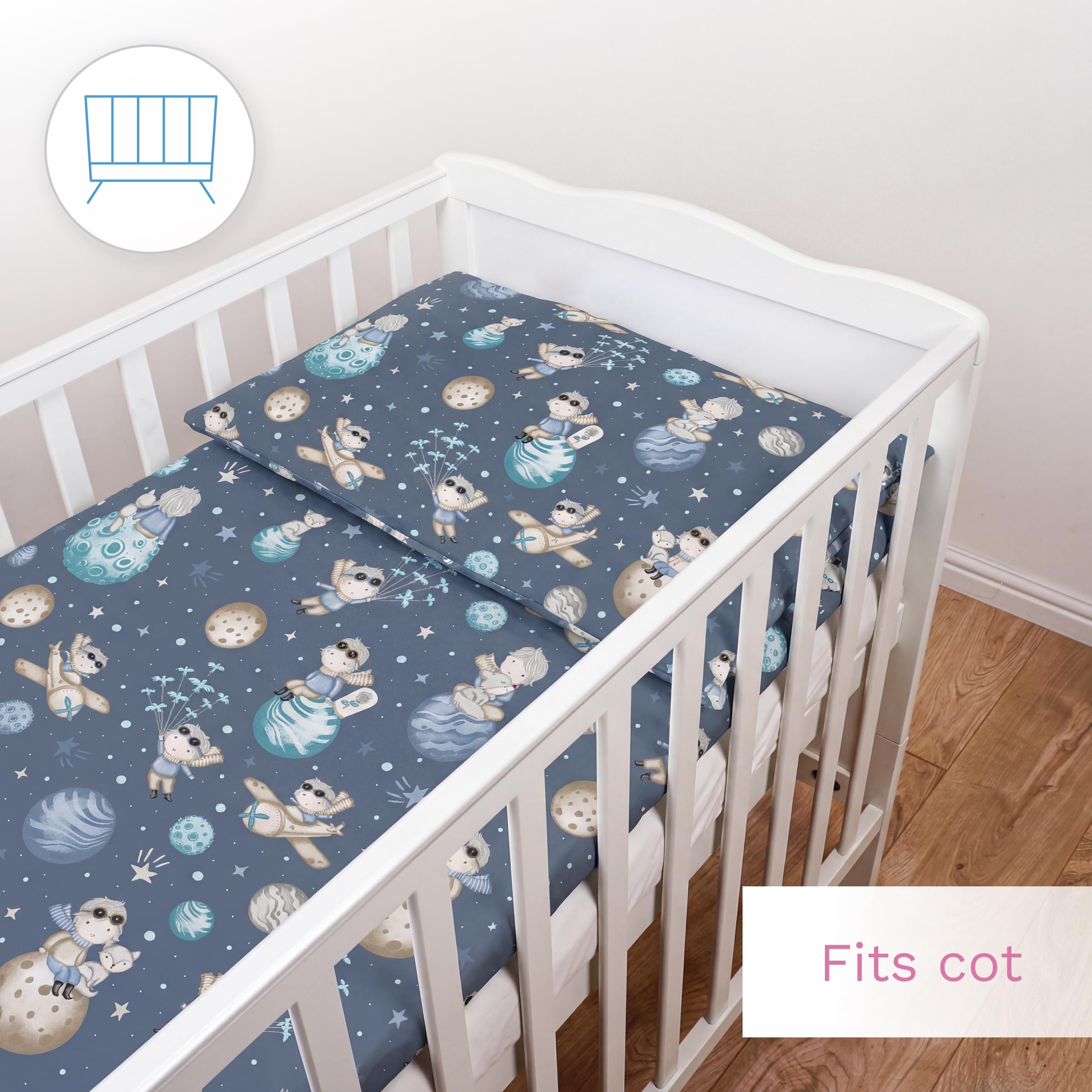 Almohada de edredón de 5 piezas con fundas y sábana de jersey para cuna de 120 x 60 cm (principito)