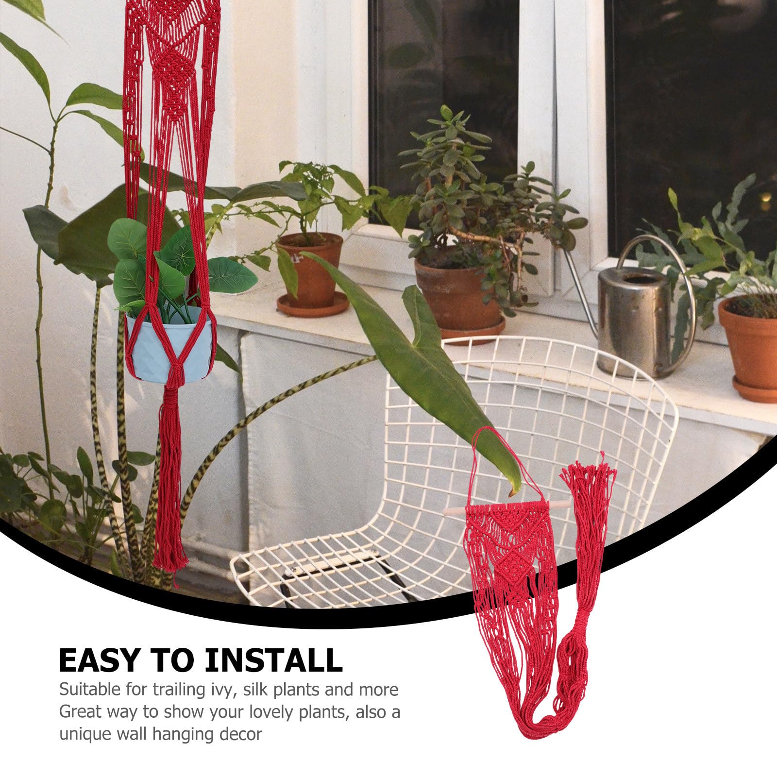 POPETPOP Lot De 4 Paniers De Jardinière Suspendus Rouges pour Pot De Fleurs Dextérieur Corde Suspendue Panier De Jardinière Tissé