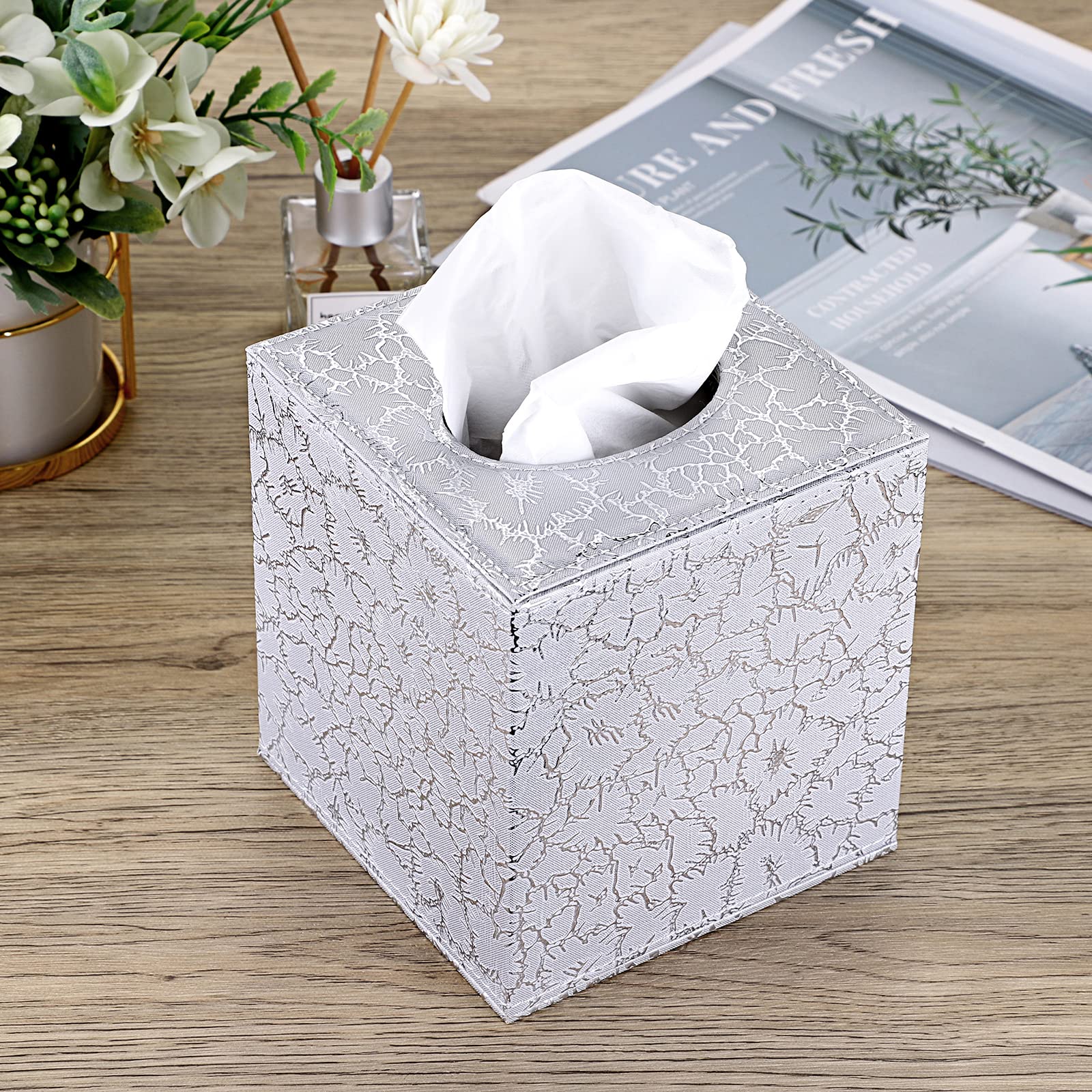 BTSKY Copertura quadrata in pelle ecologica in poliuretano, elegante contenitore per fazzoletti con fondo magnetico, decorativo per comò, comodino, tavolo, piano di lavoro, casa, ufficio, auto
