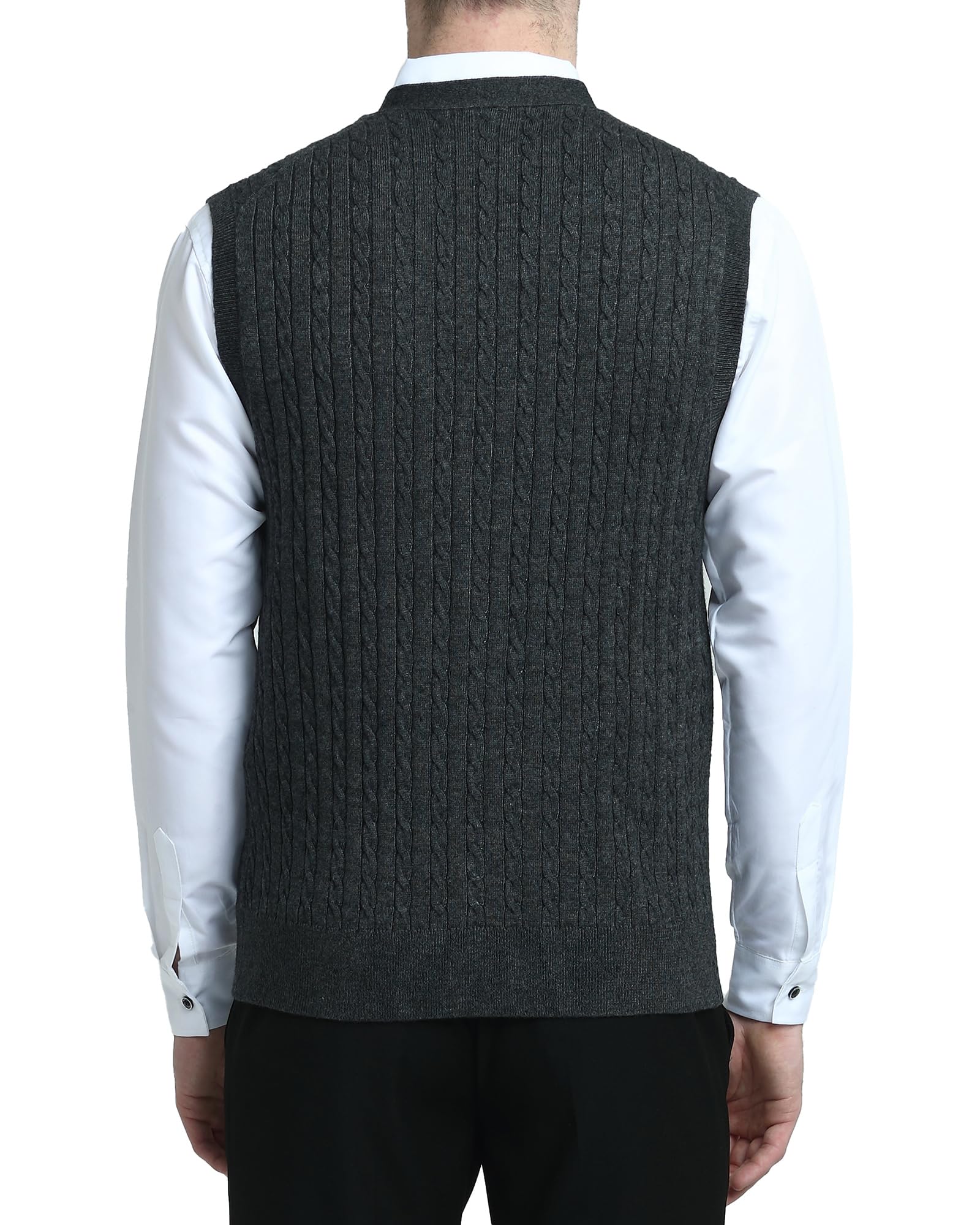 Kallspin Maglione Cardigan da Uomo con Scollo a V e Lavorazione a Cavo con Bottoni in Misto Lana