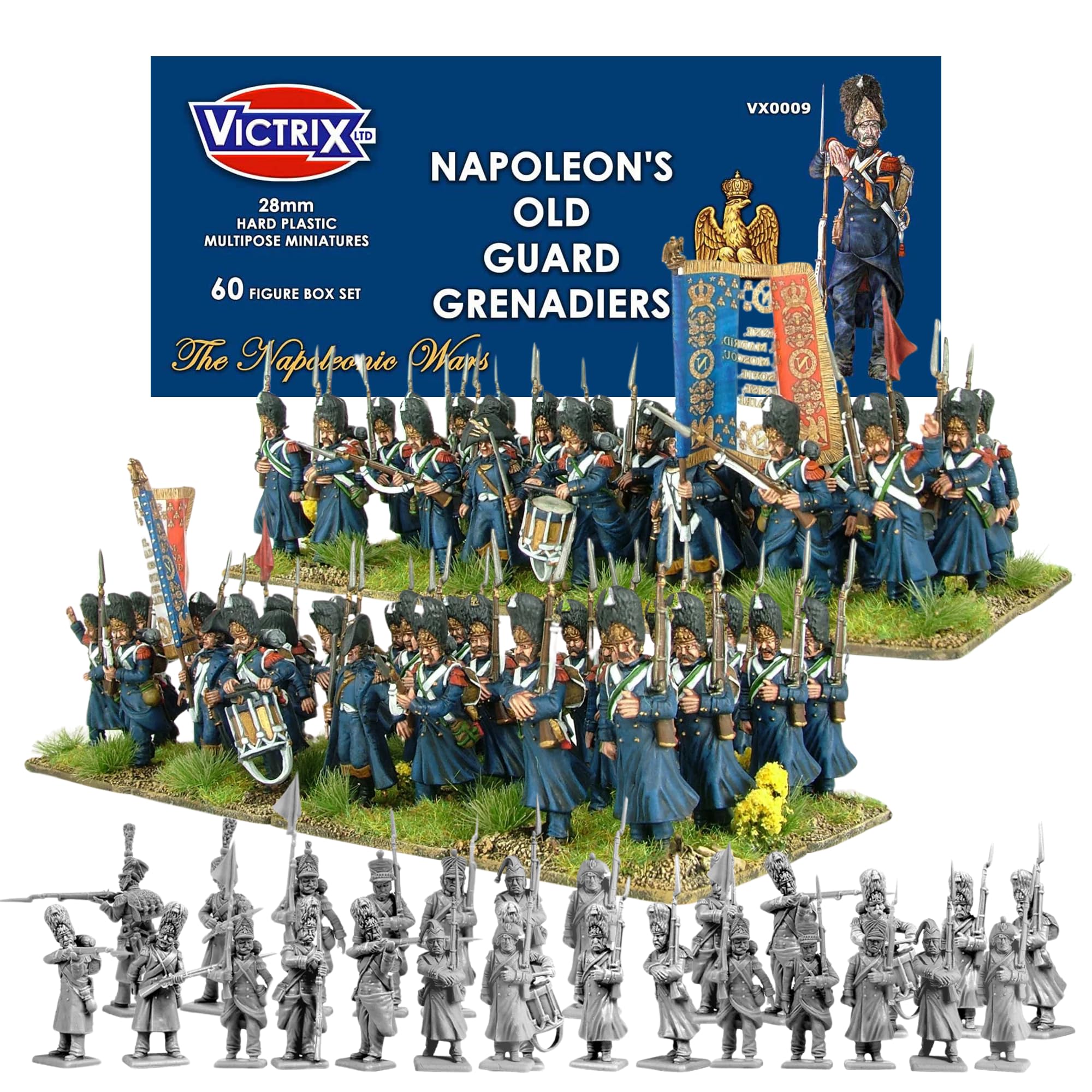 Wargames Delivered - Victrix Napoleon's French Old Guard Grenadiers Set, 60 Highly Detailed 28mm Multipose Miniatures for Napoleonic Wargaming Dioramas
