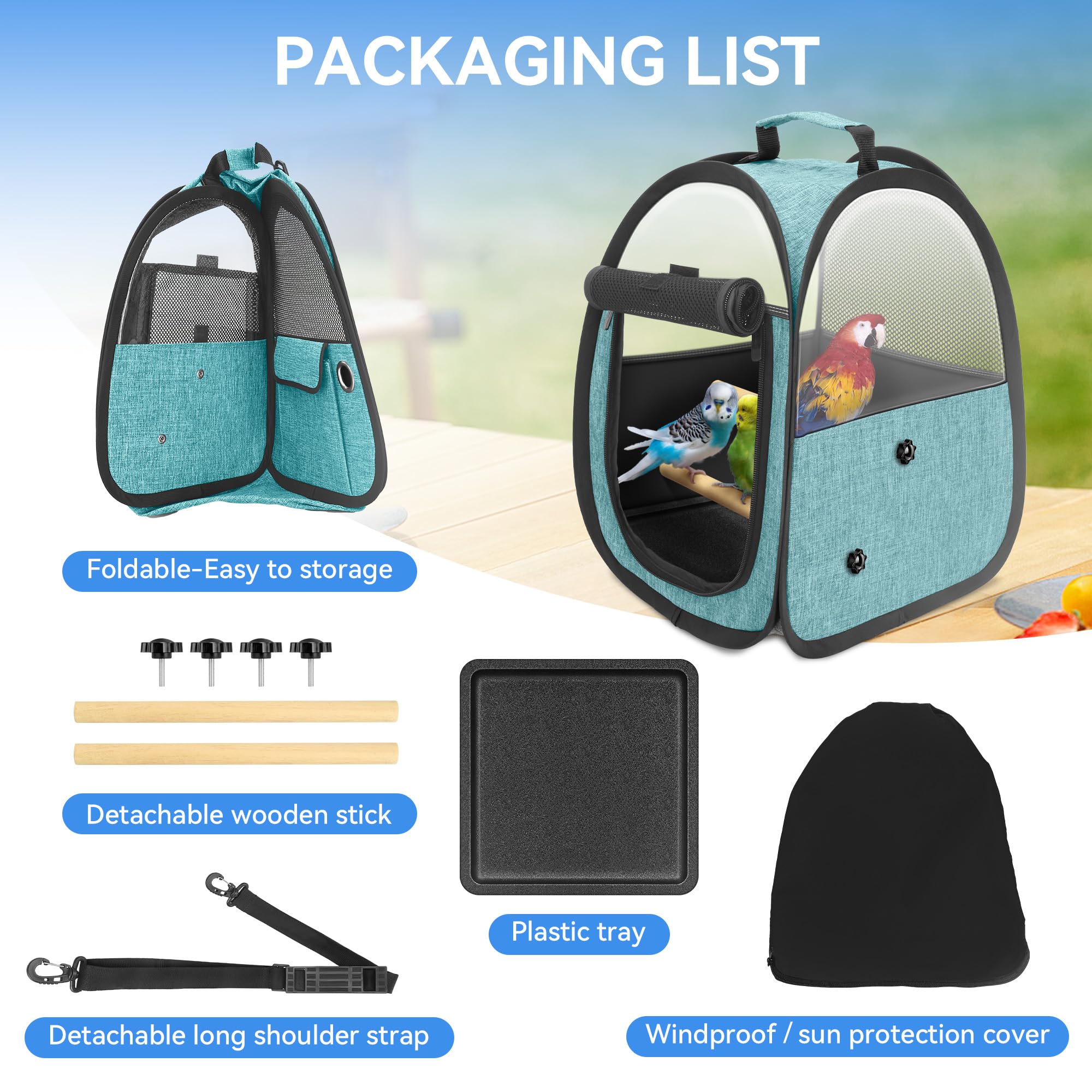 Akinerri Transportador de Viaje para pájaros, Bolsa de Viaje para pájaros pequeños, Jaula de Viaje Transparente y Transpirable, Incluye Percha y Bandeja Inferior