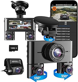 HUPEJOS V7 360° Dash Cam, 4 Channel Quad Camera FHD 1080P*4 Front, Left, Right, and Rear with WiFi, Adjustable Lens Dash Camera for Cars with Night Vision, Free 128GB Card，24 Hours Radar Parking Mode