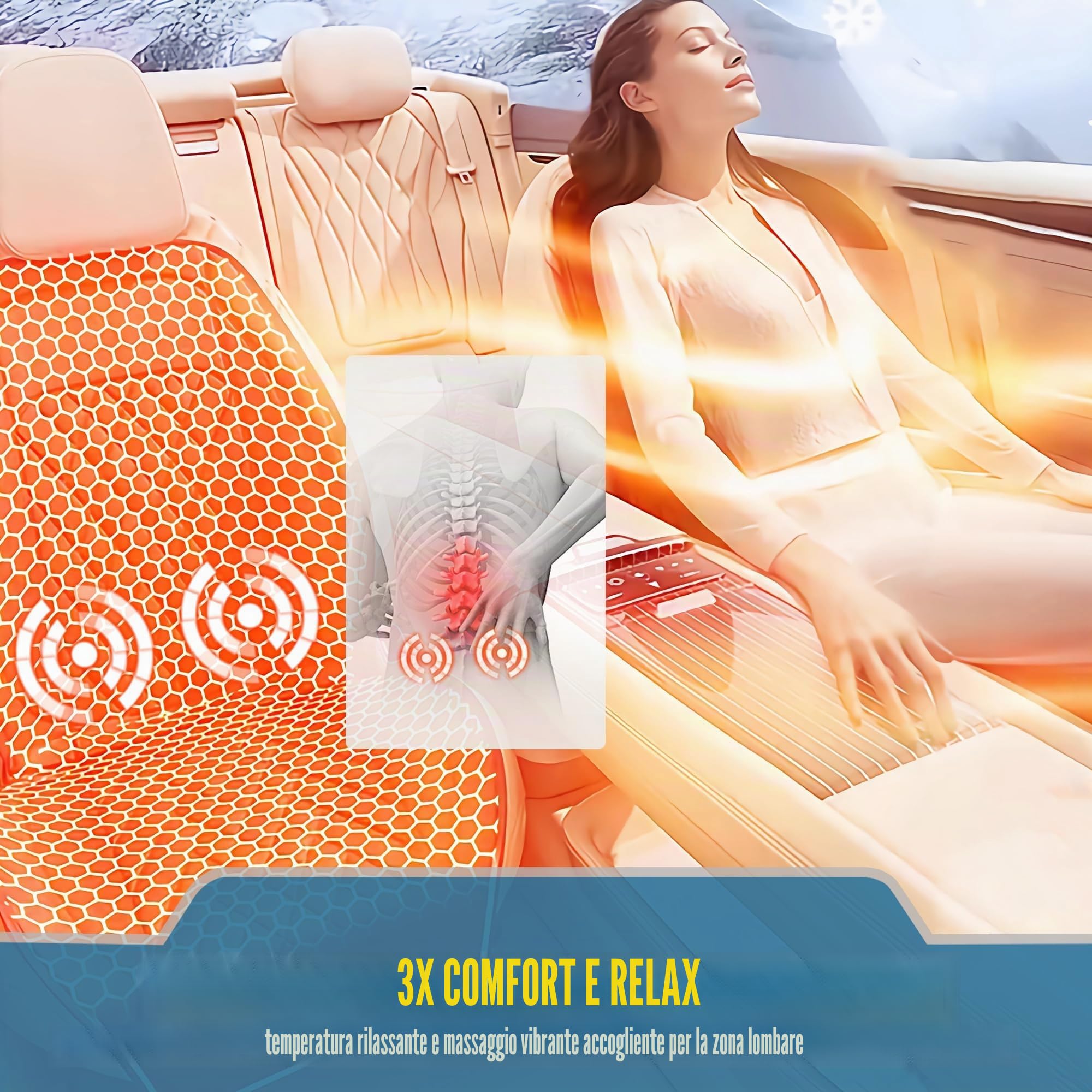 Fodera per Sedile Auto con Raffreddamento, Cuscino Sedile Auto Estivo, Fodera Sedile Auto Ventilata con Massaggio e 16 Ventilatori, Raffreddatore Sedile Anteriore per Veicolo 12V 3-In-1 (Nero