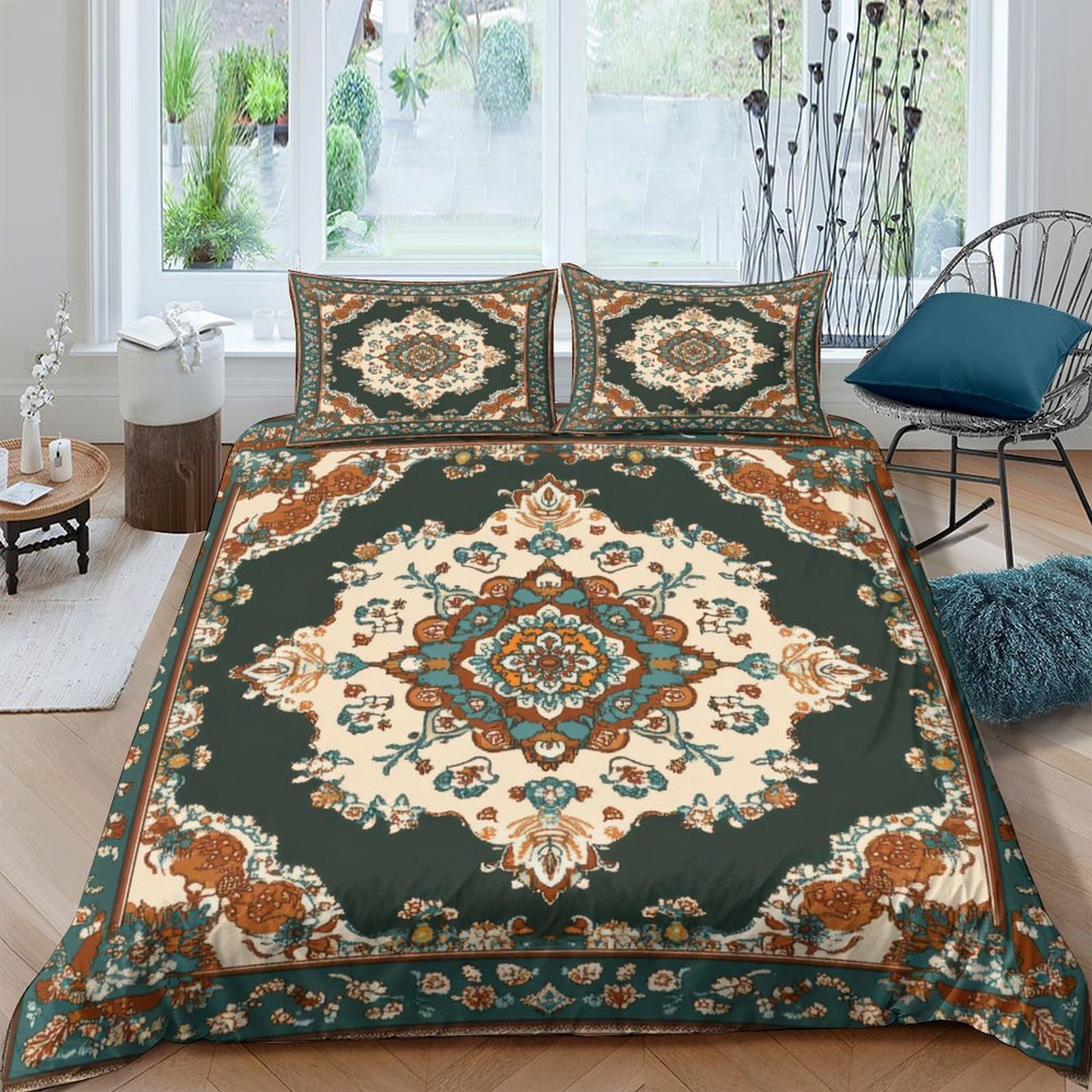 Ctjqhvkz Style-6 3D Printed Vintage Persian Mandala Fitted Sheet Microfiber Soft Breathable Ornate Floral Bed Cover For Bedroom Guest Room Decor Single（135X200cm）